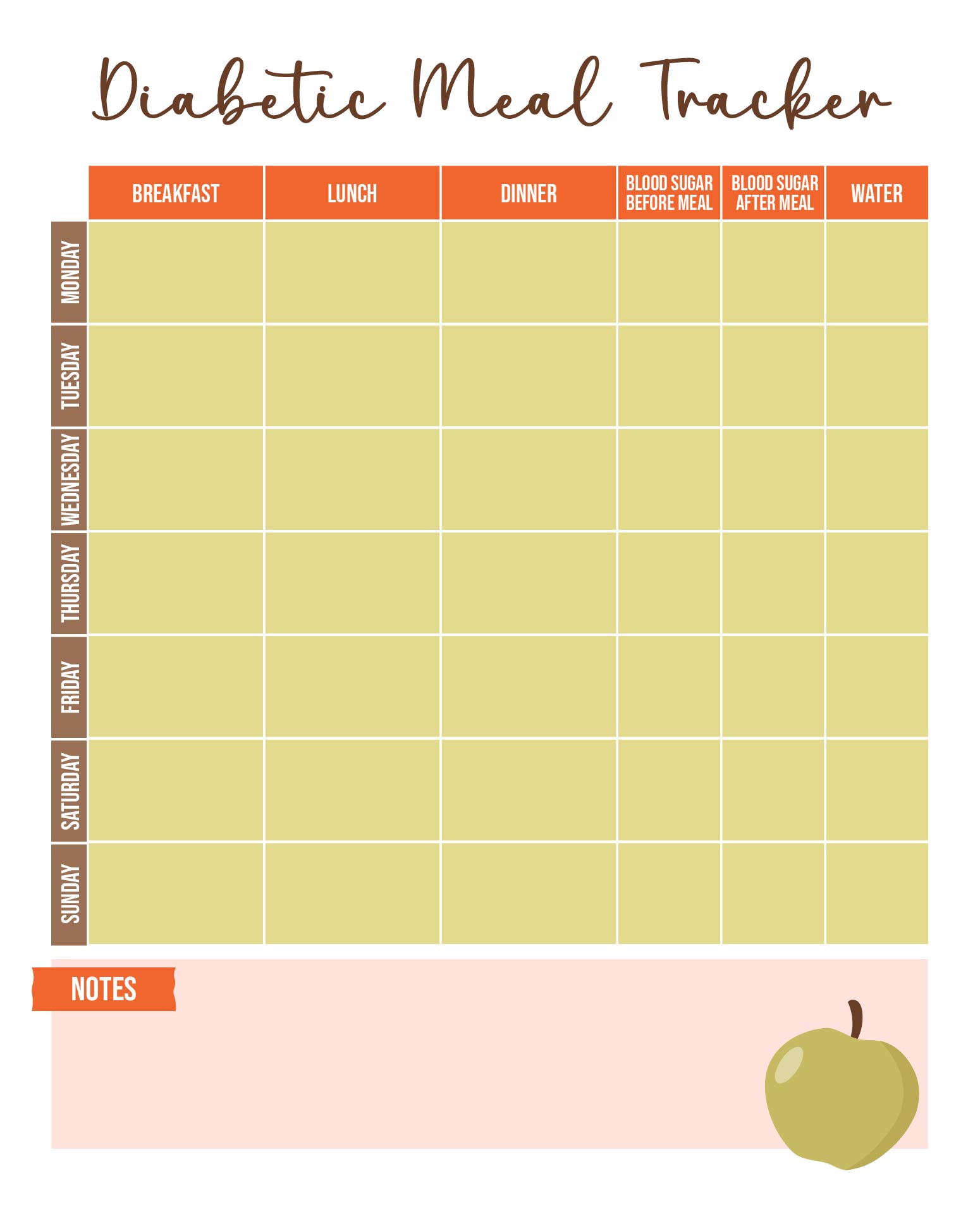 Printable Diabetic Meal Tracker
