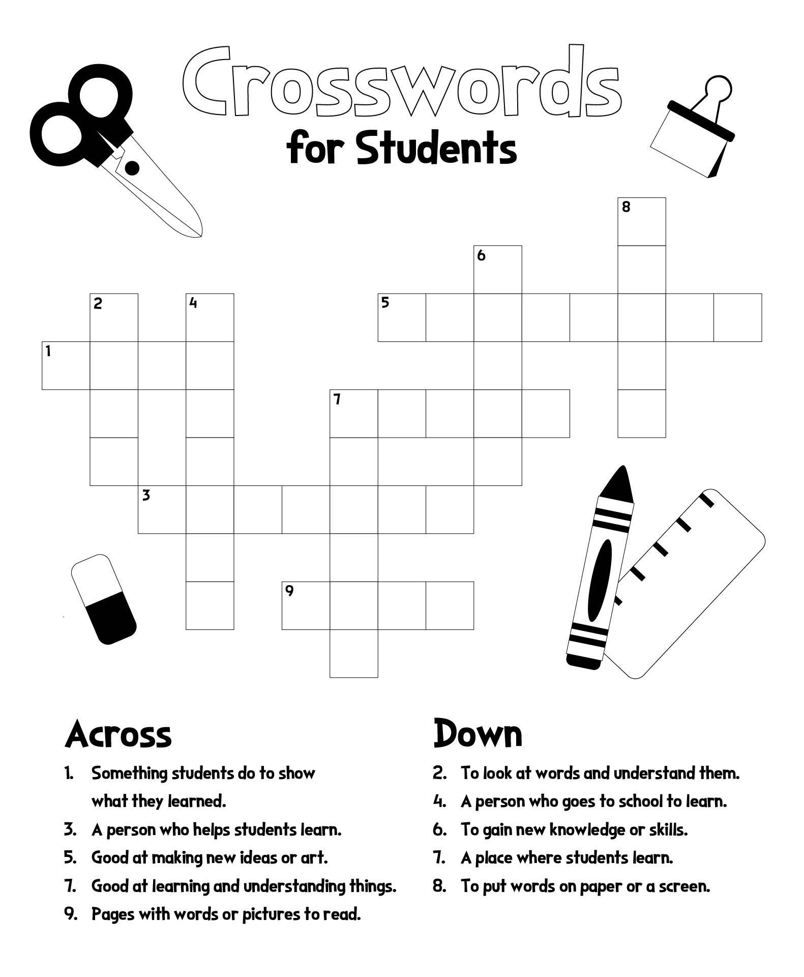 Printable Educational Crosswords for Students Printable Educational Crosswords for Students