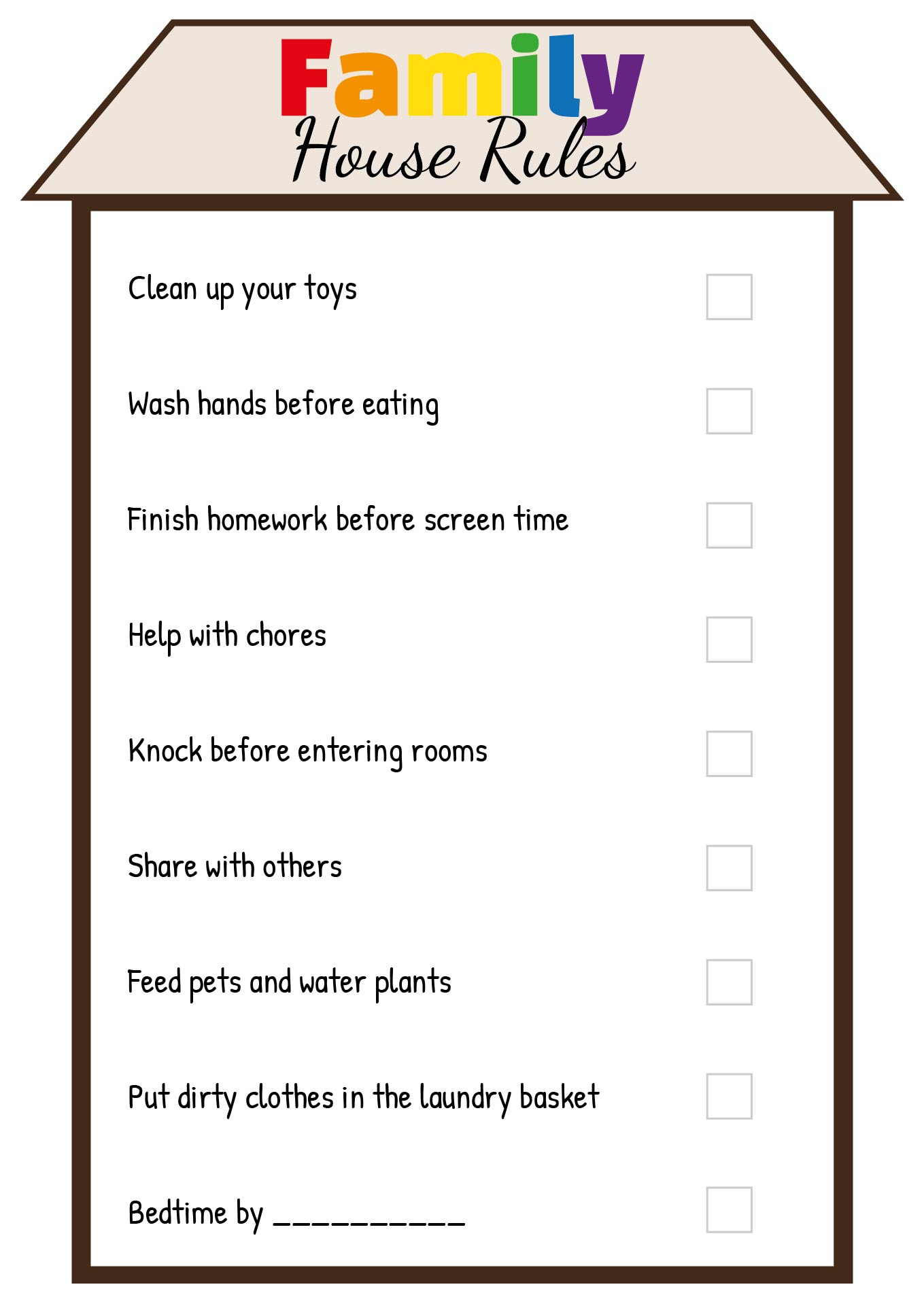 Printable Family House Rules Chart