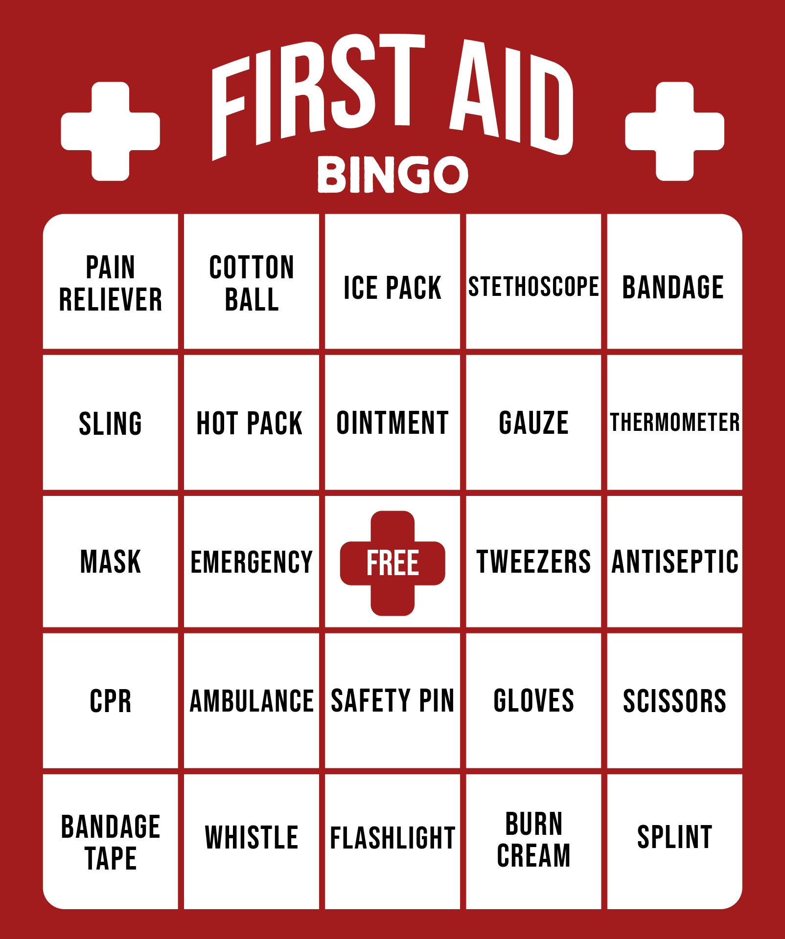 Printable First Aid Bingo Game