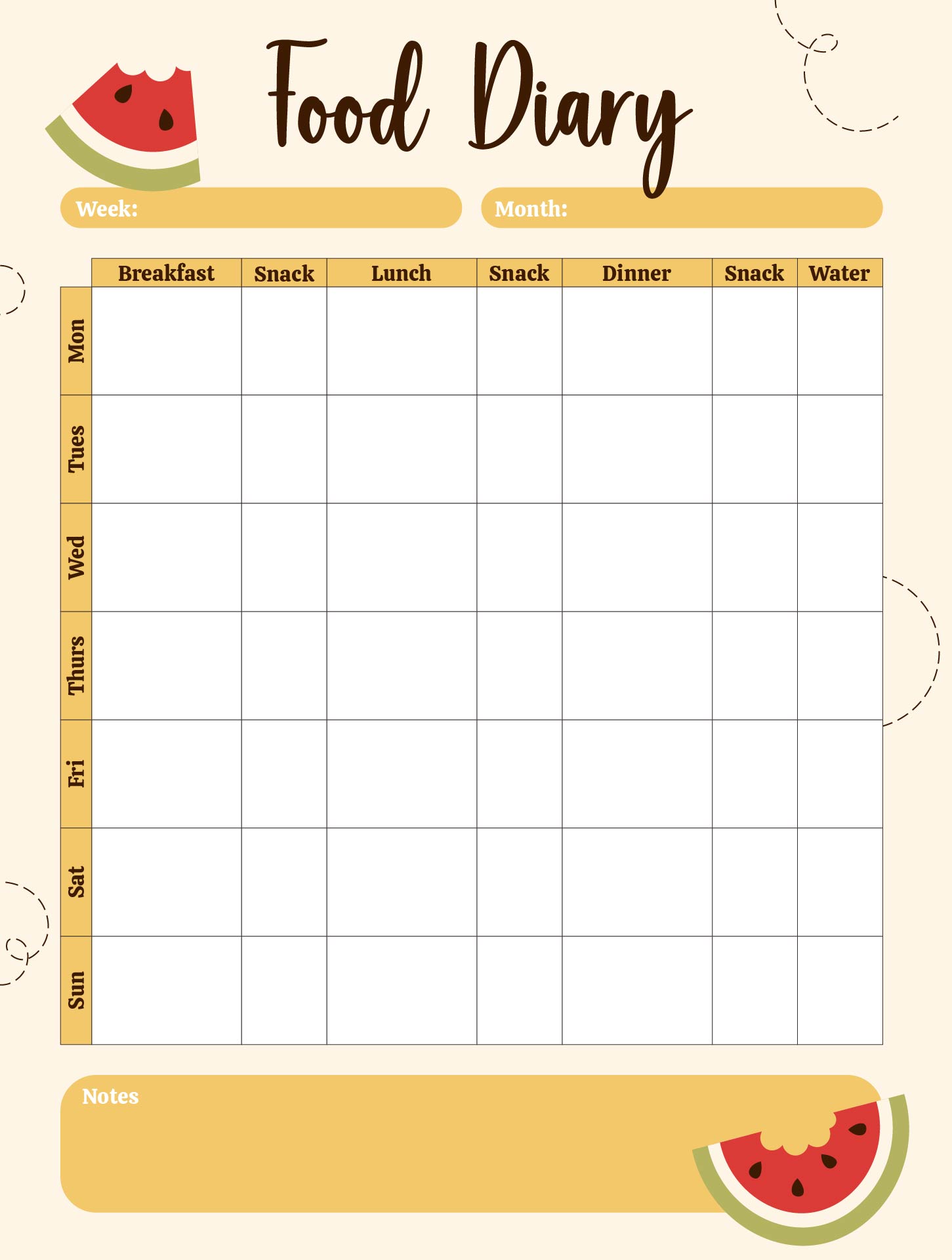 Printable Food Diary Sheets