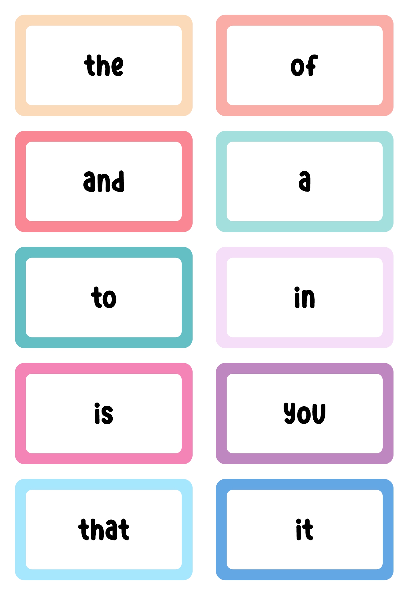 Printable Fry Sight Word Flash Cards