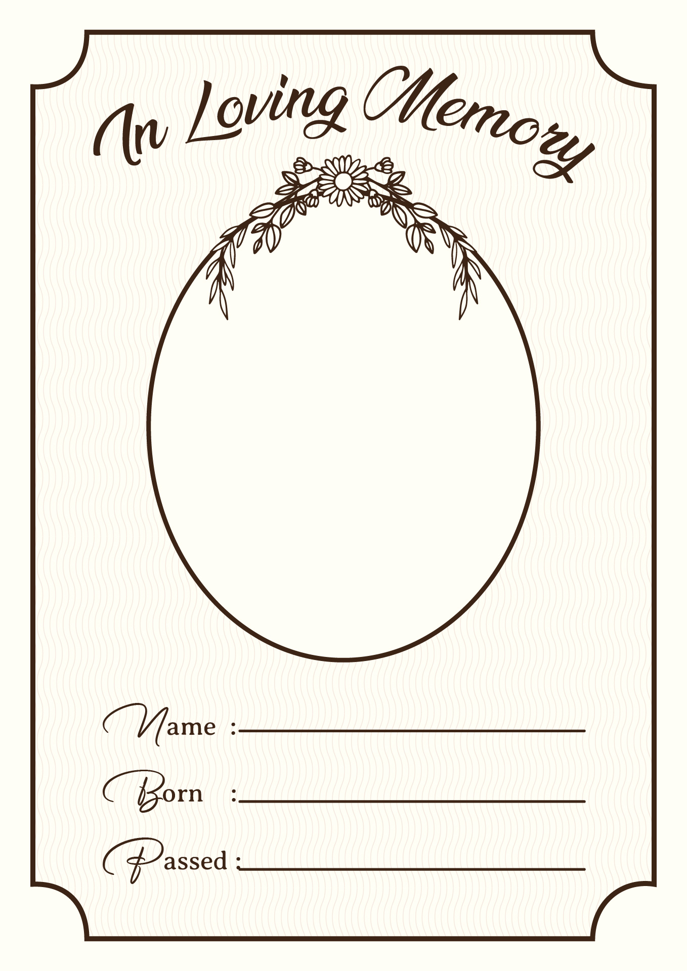 Printable Funeral Memorial Card