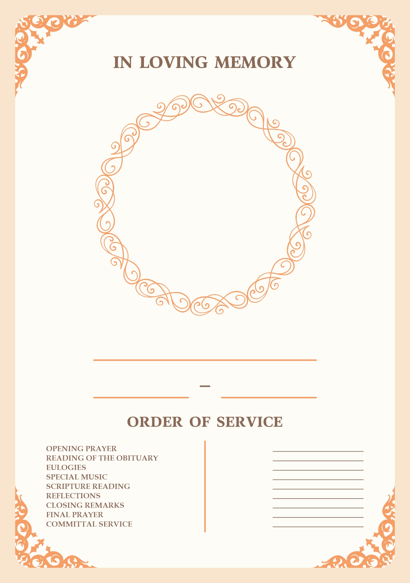 Printable Funeral Service Order of Events