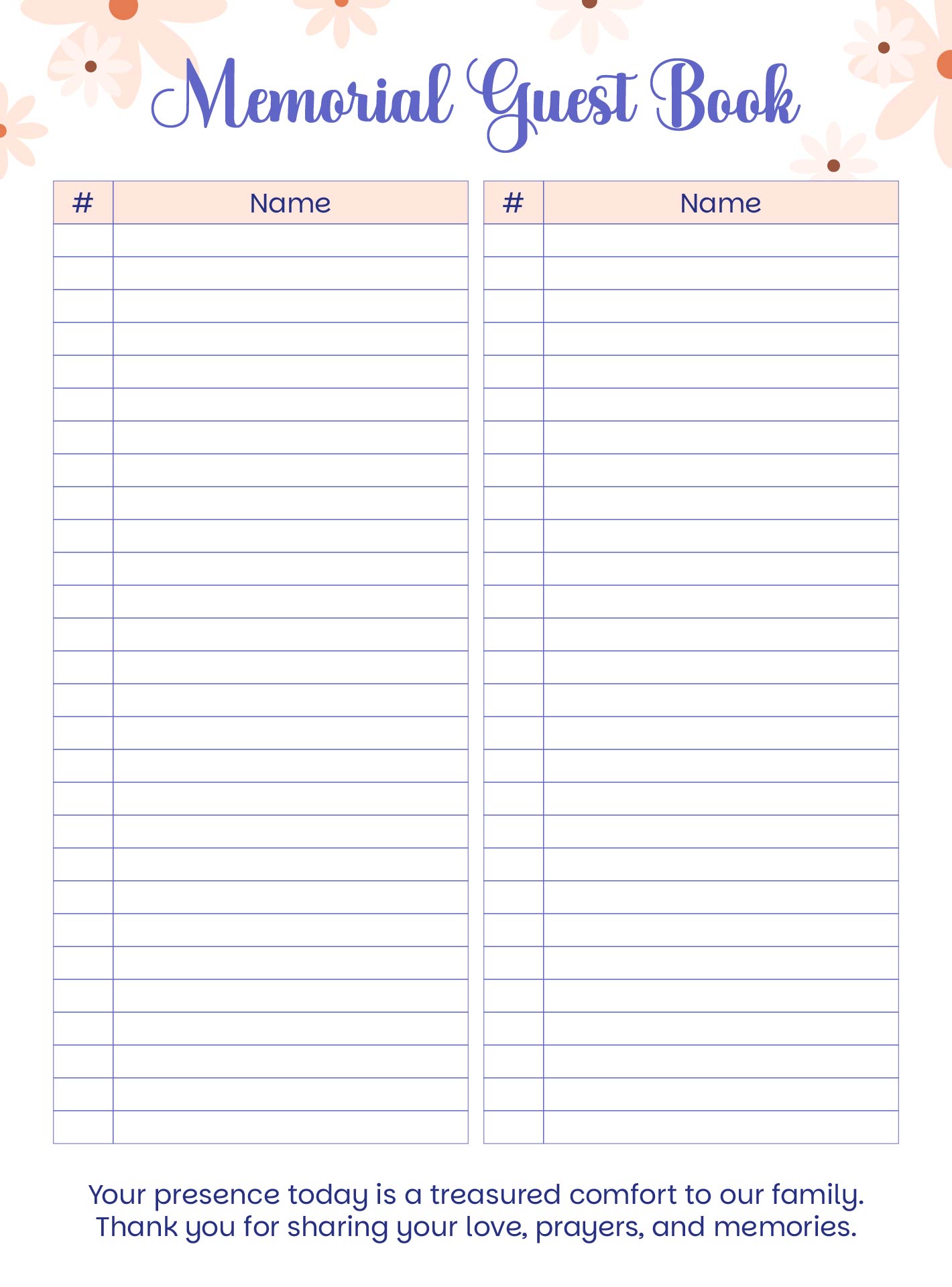 Printable Guest Book Sheets for Memorial Service Printable Guest Book Sheets for Memorial Service