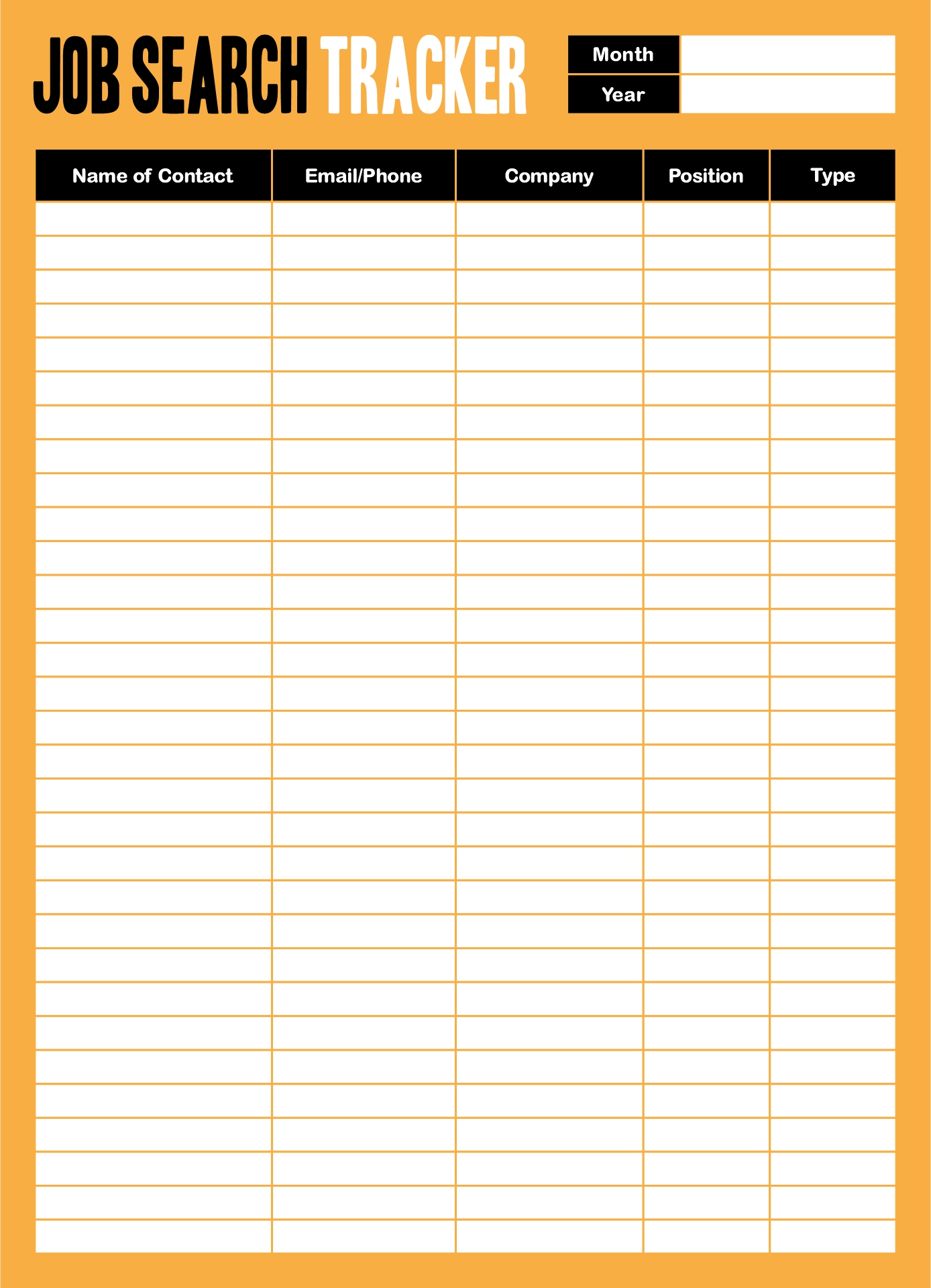 Printable Job Hunting Log