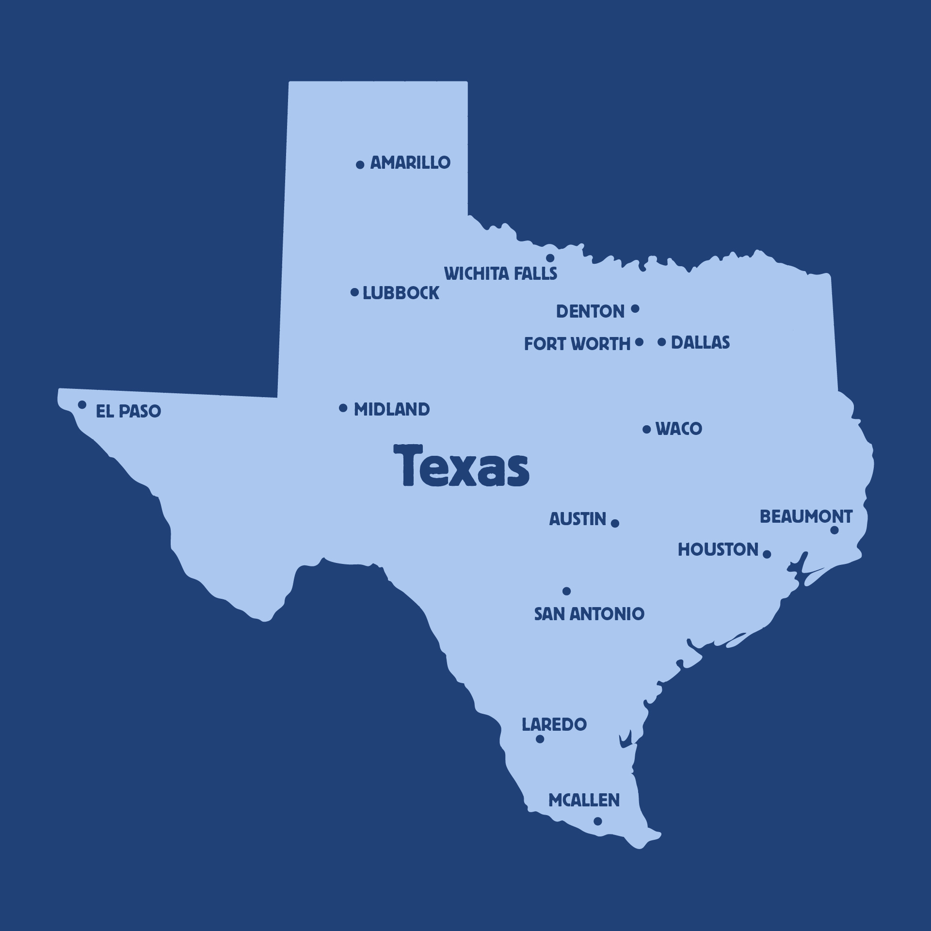 Printable Map of Major Cities in Texas