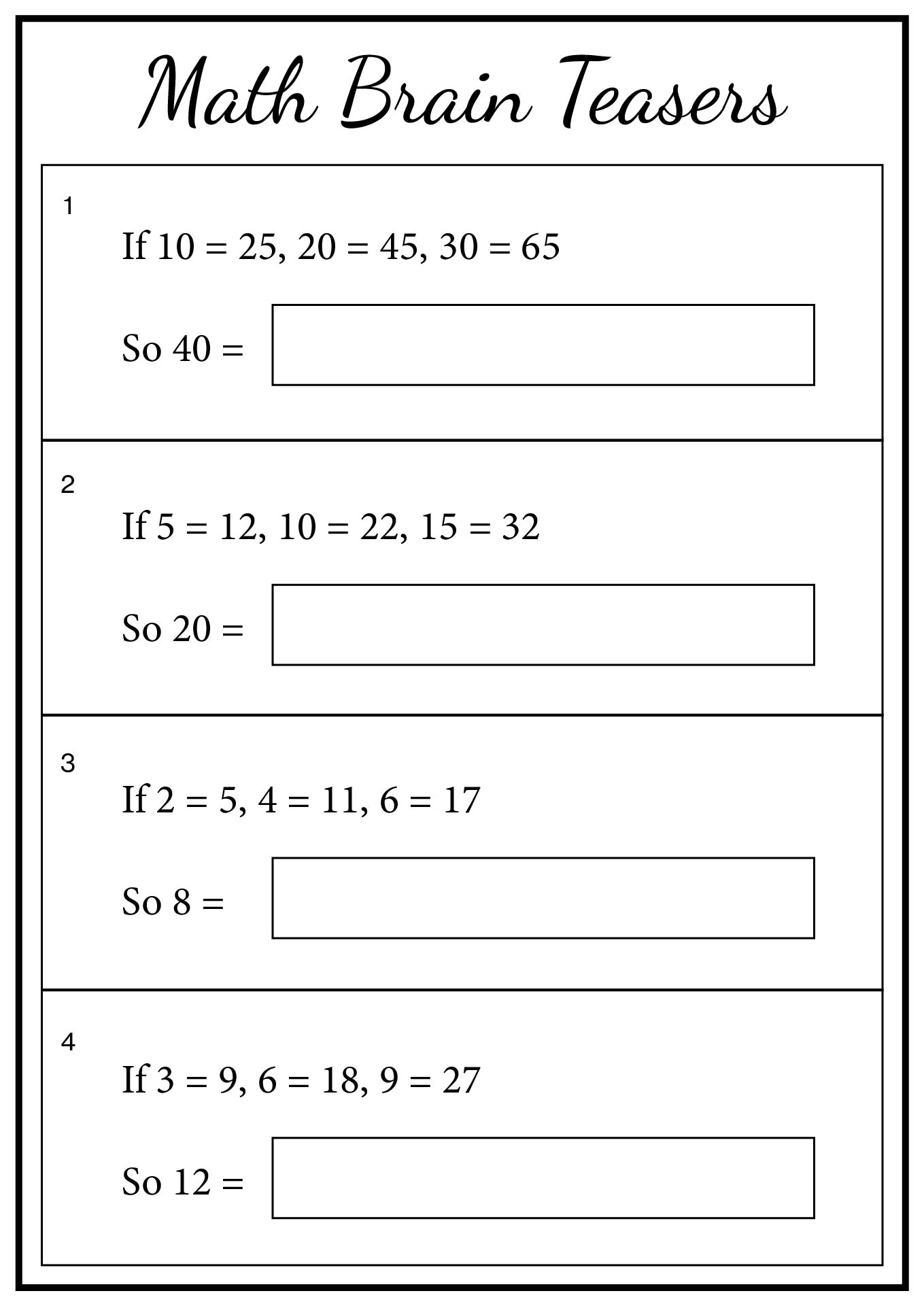 Printable Math Brain Teasers