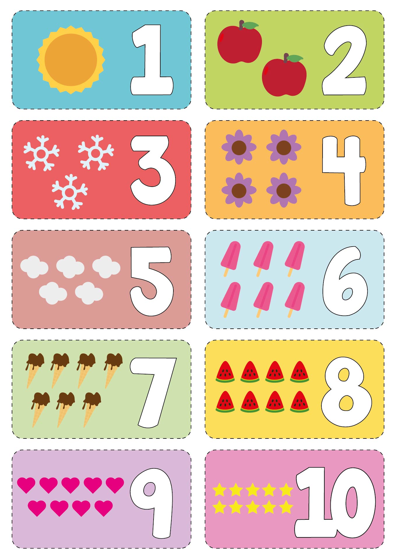 Printable Math Flashcards 1-10 for Kids
