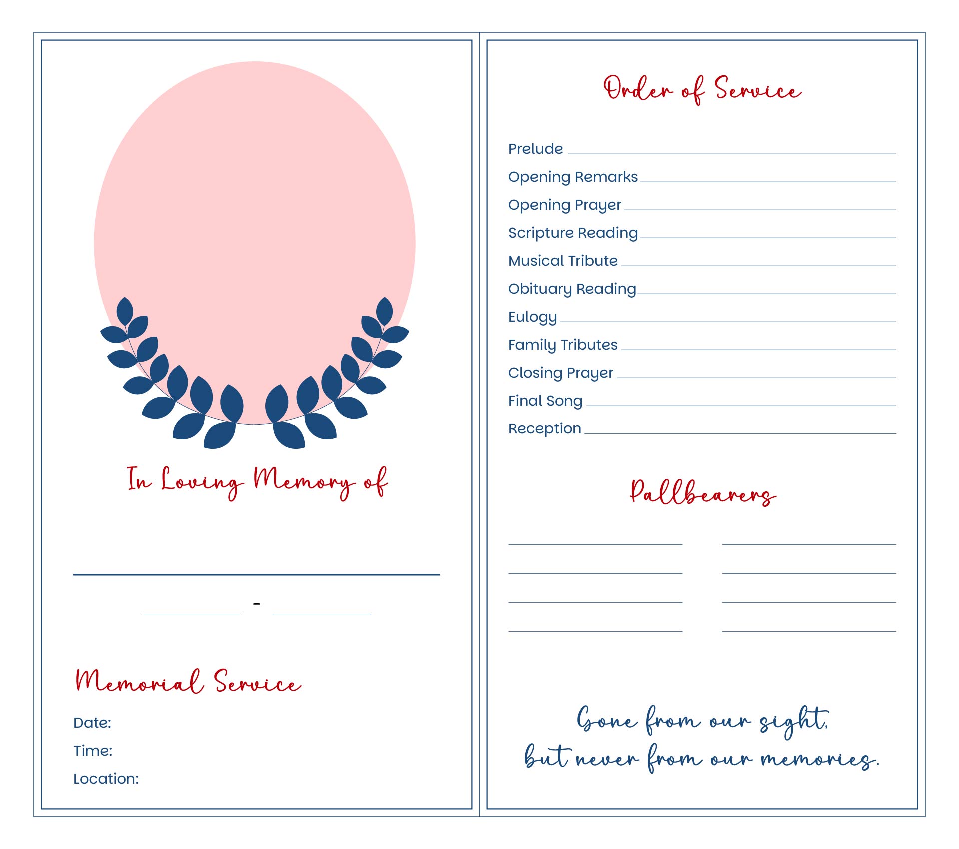 Printable Memorial Service Program Printable Memorial Service Program