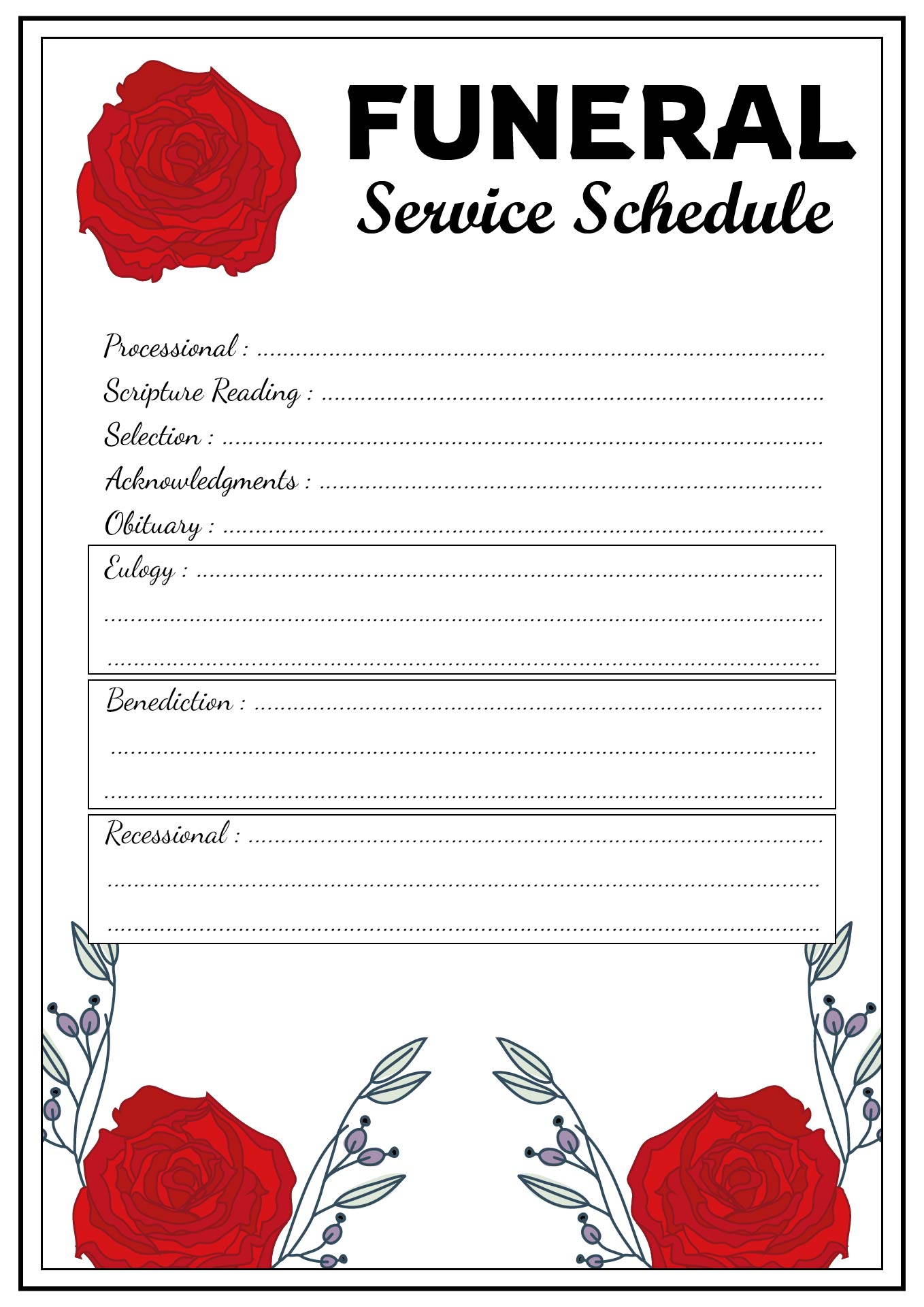 Printable Memorial Service Schedule Booklet