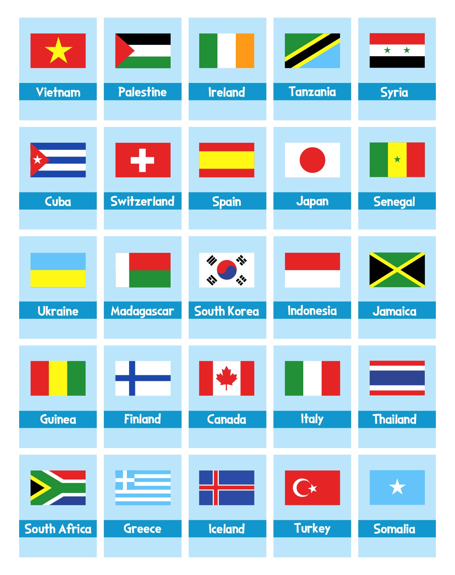 Printable National Flags Flashcards Printable National Flags Flashcards