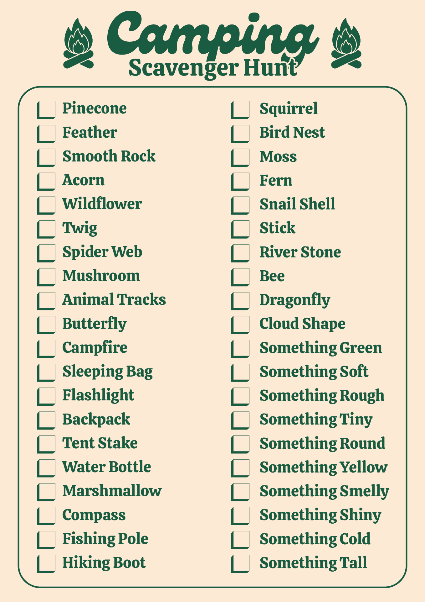 Printable Nature Scavenger Hunt Camping Worksheets