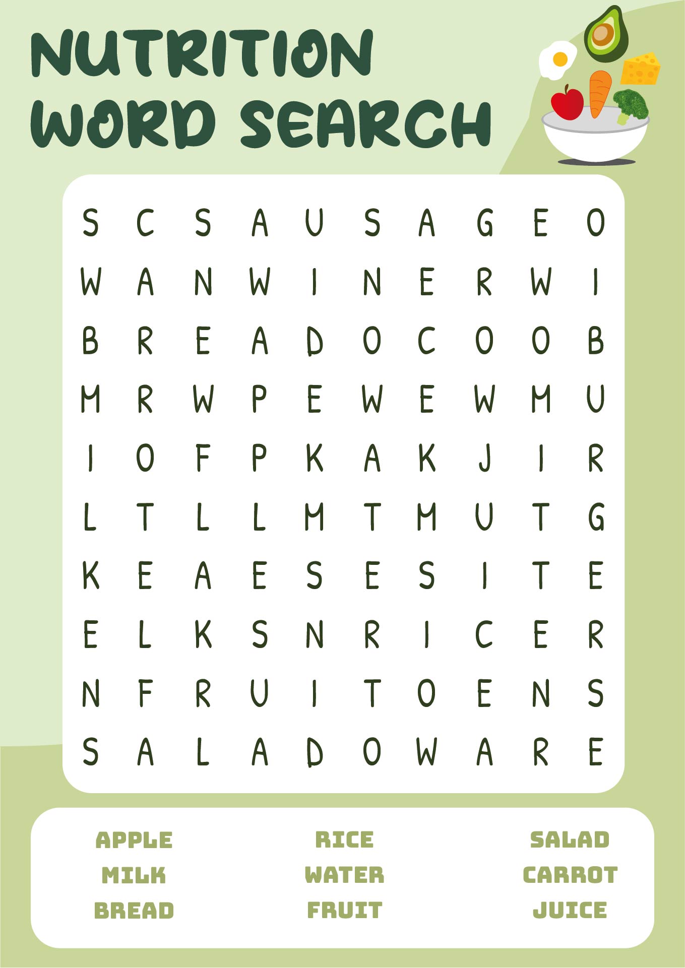 Printable Nutrition Word Search Puzzles for Schools Printable Nutrition Word Search Puzzles for Schools
