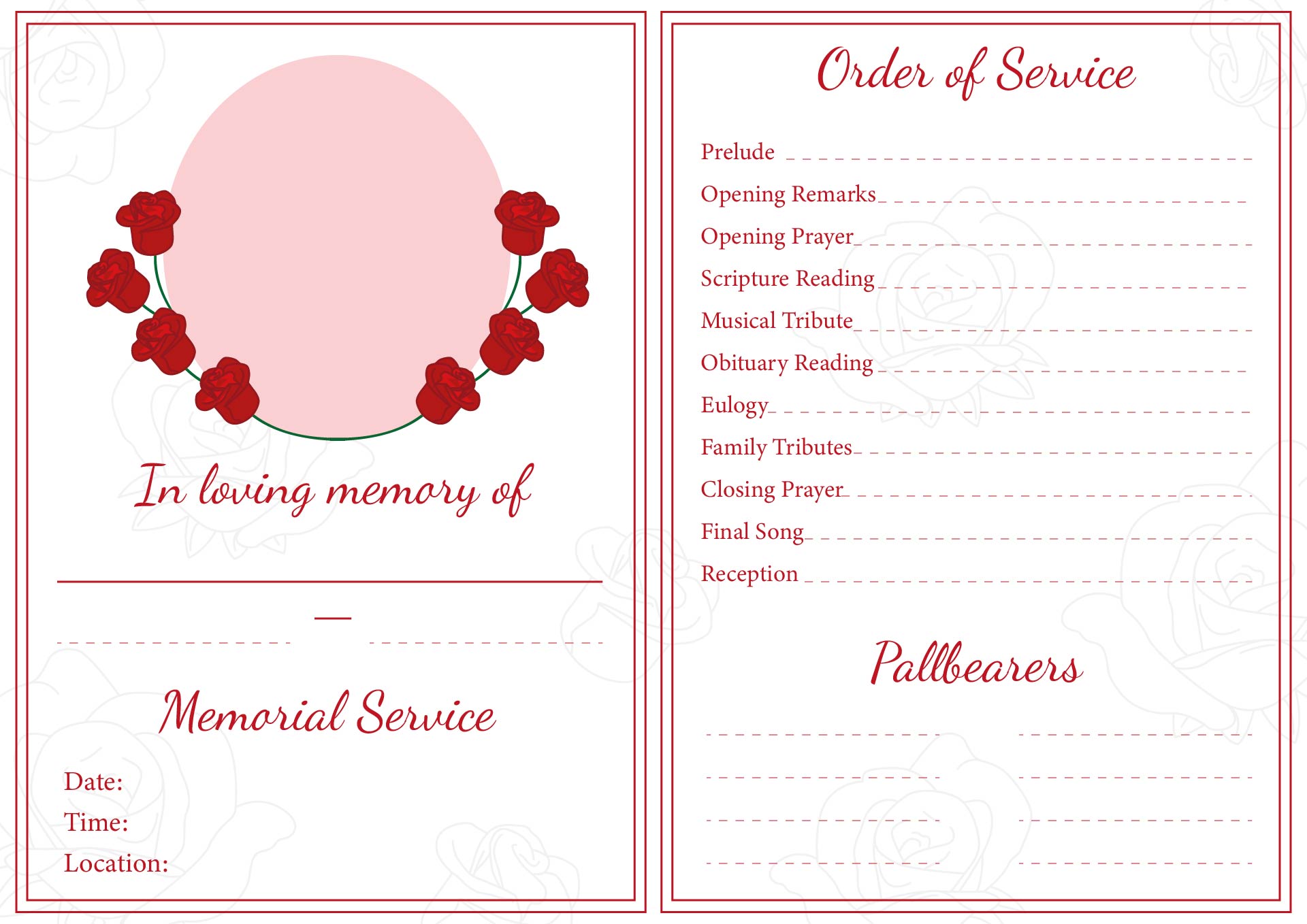 Printable Order of Service for Memorial Printable Order of Service for Memorial