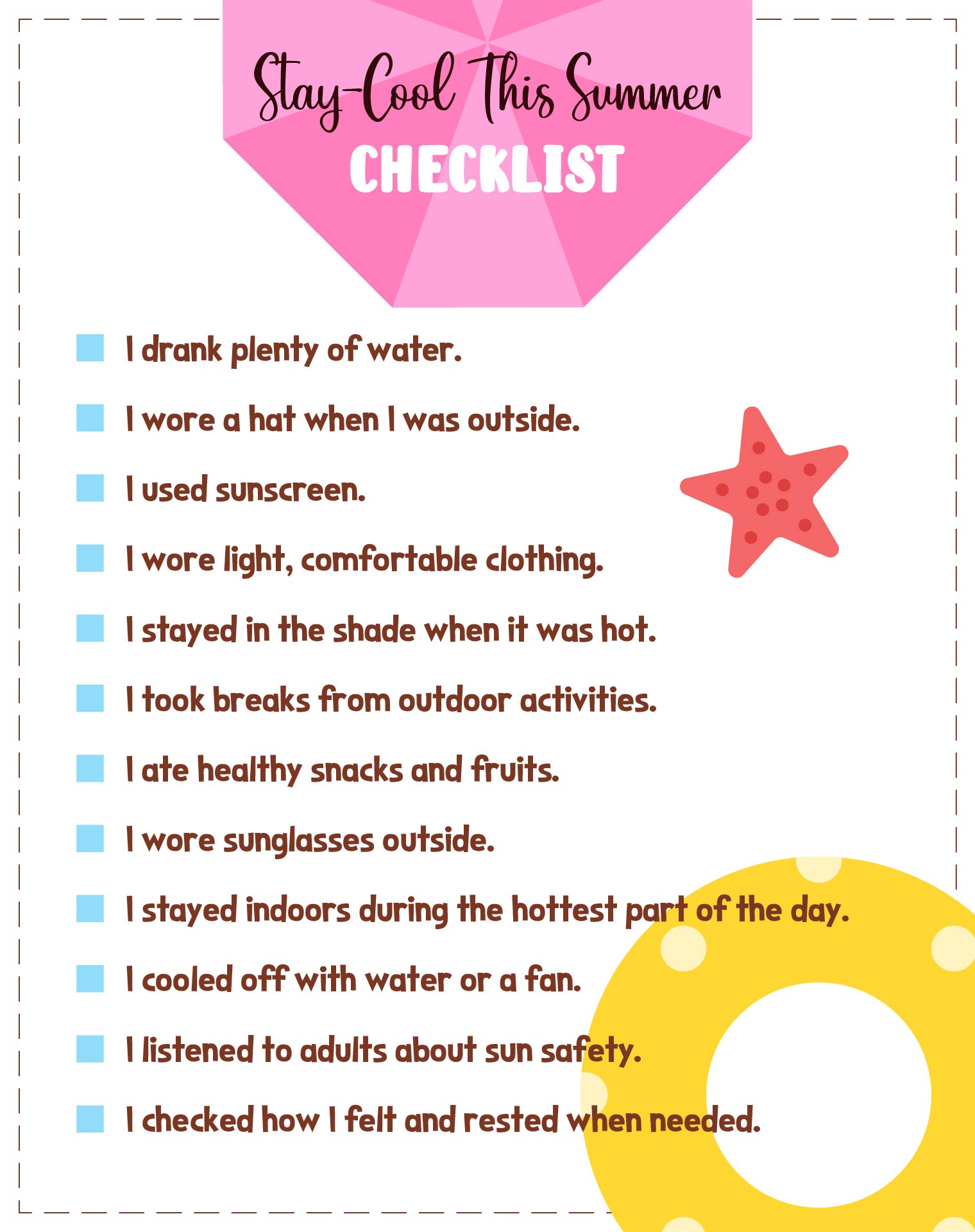 Printable Stay-Cool This Summer Checklist