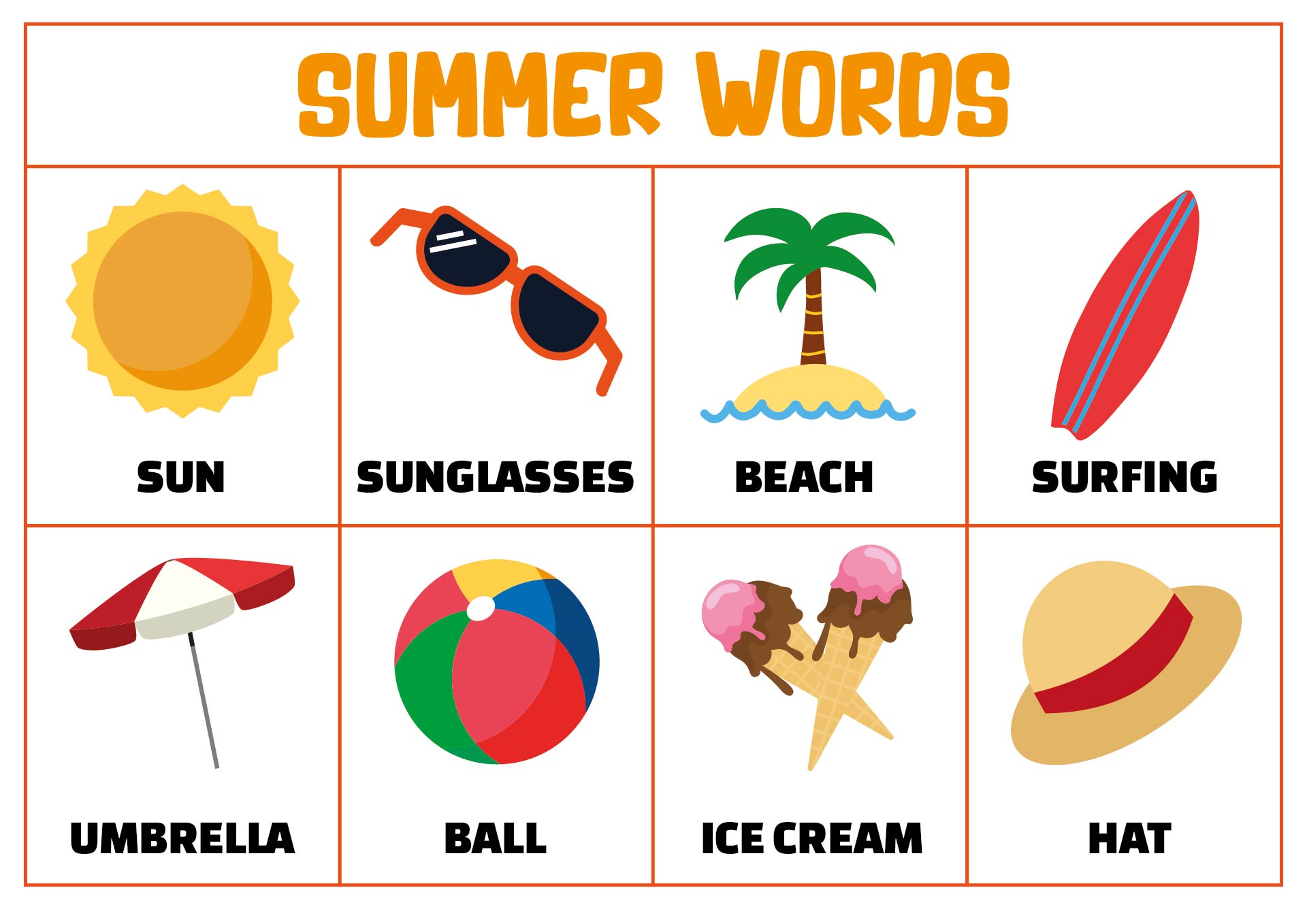 Printable Summer Word Lists for Elementary Students Printable Summer Word Lists for Elementary Students