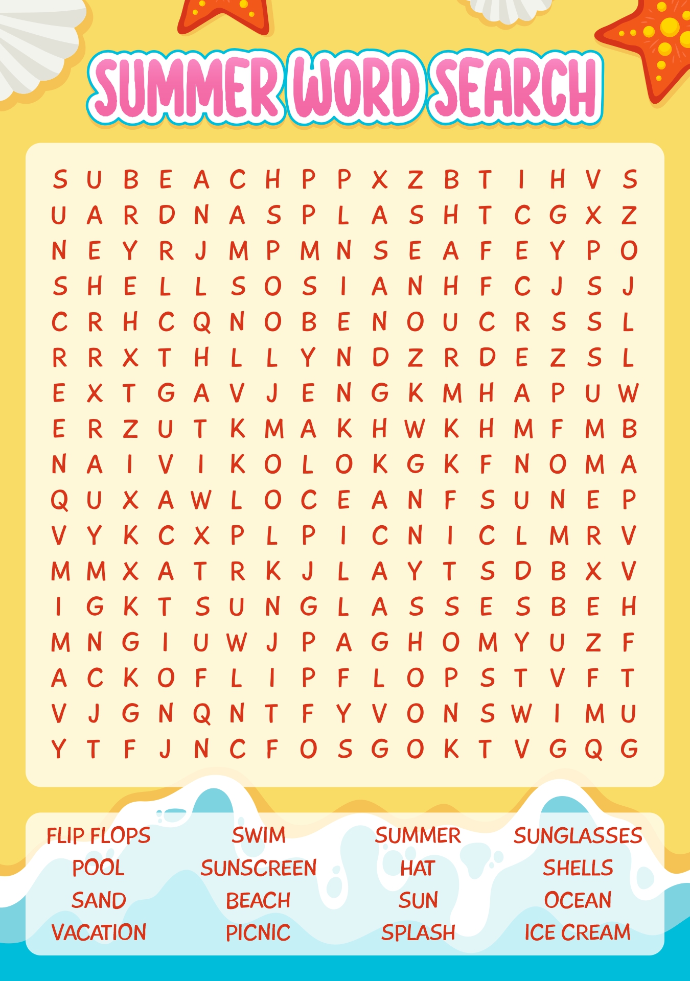 Printable Summer Word Searches for Second Graders