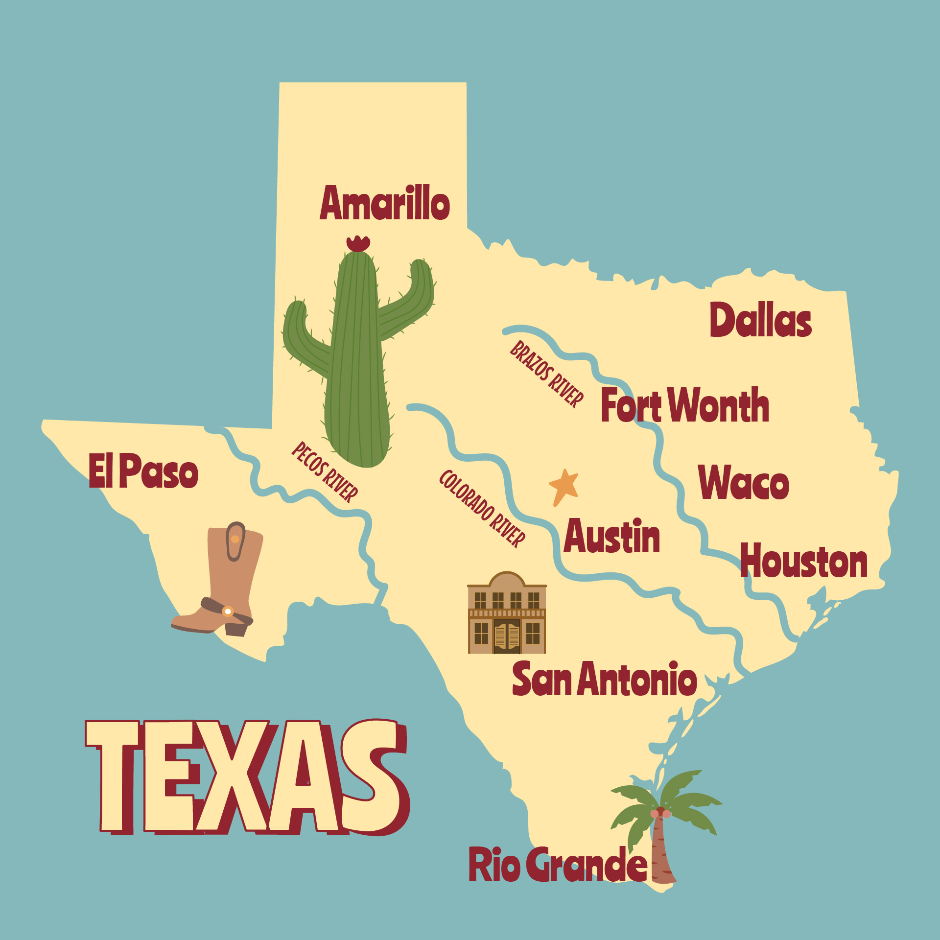 Printable Texas City Map for Tourists