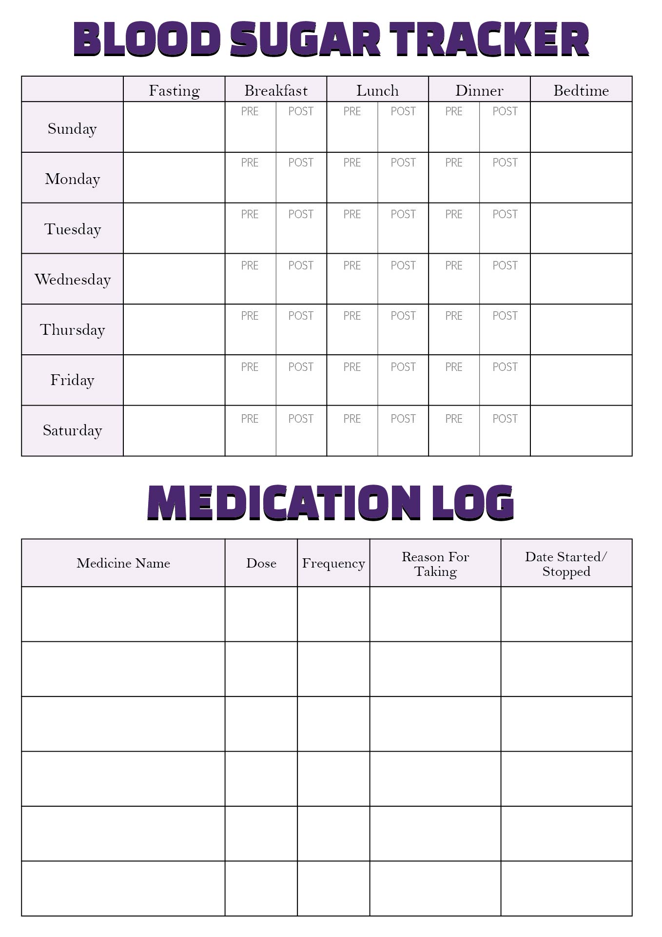 Printable Type 2 Diabetes Food Journal Printable Type 2 Diabetes Food Journal