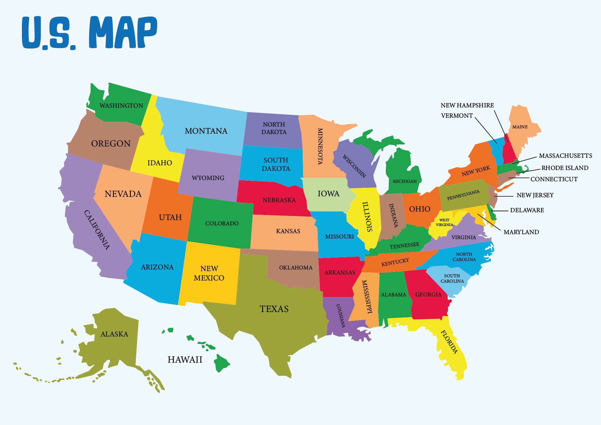 Printable USA Map with States in Different Colors Printable USA Map with States in Different Colors