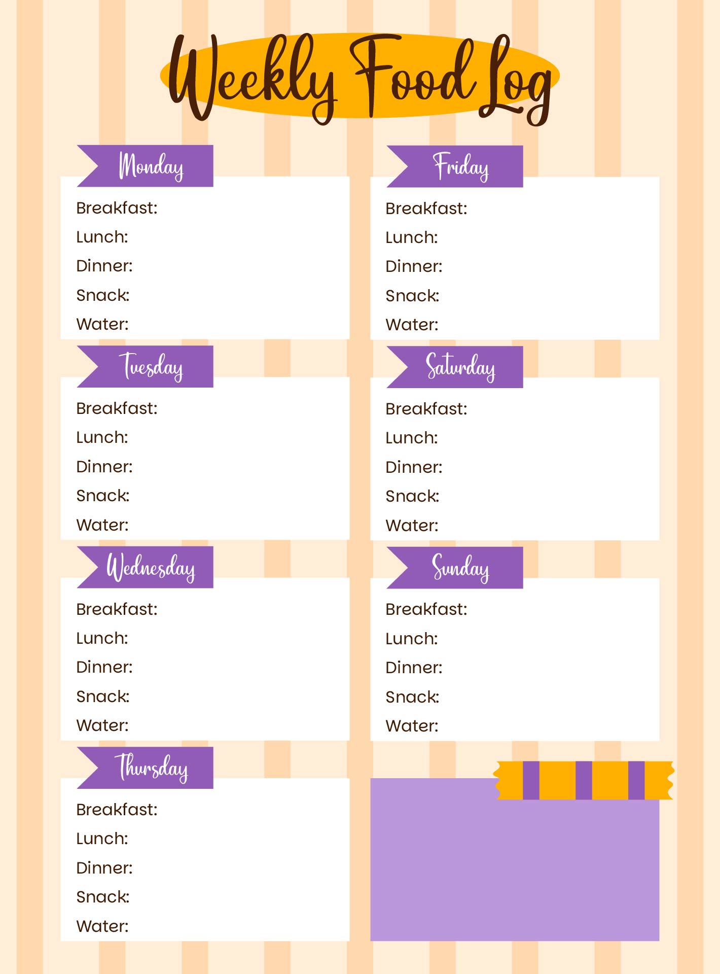 Printable Weekly Food Log Templates