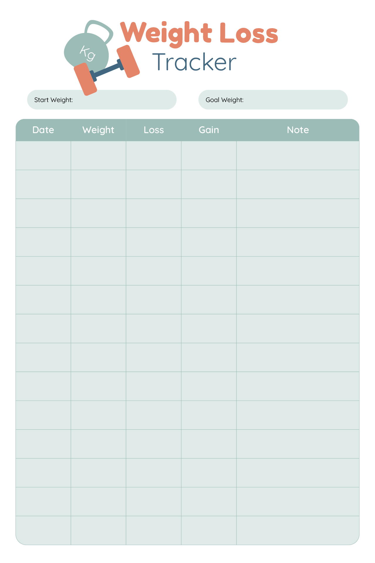 Printable Weight Loss Tracker Chart