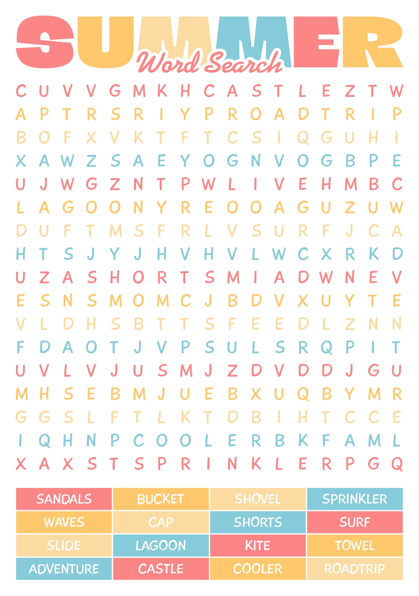 Printable Word Search Games for Second Graders Summer