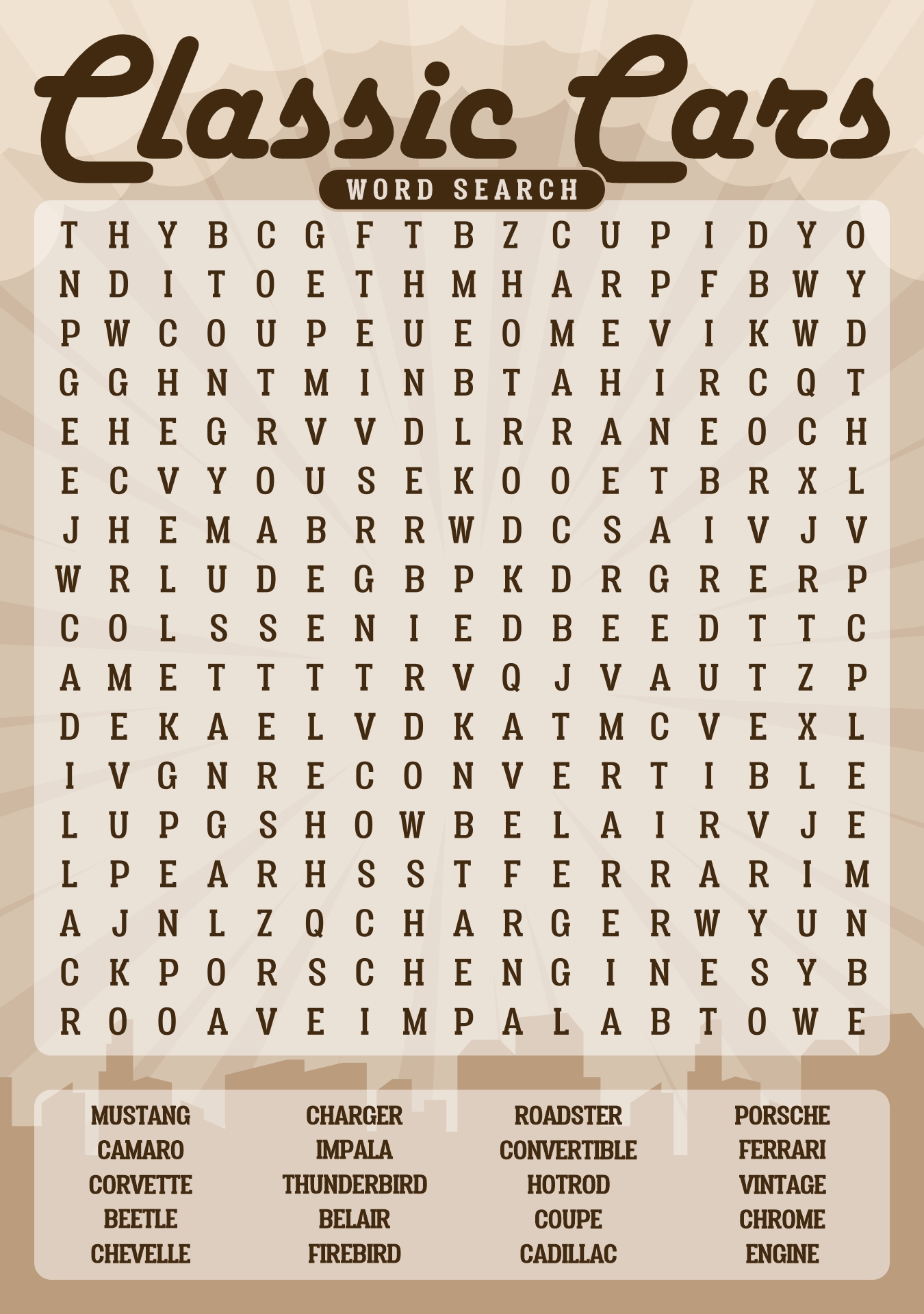 Printable Word Searches Classic Cars