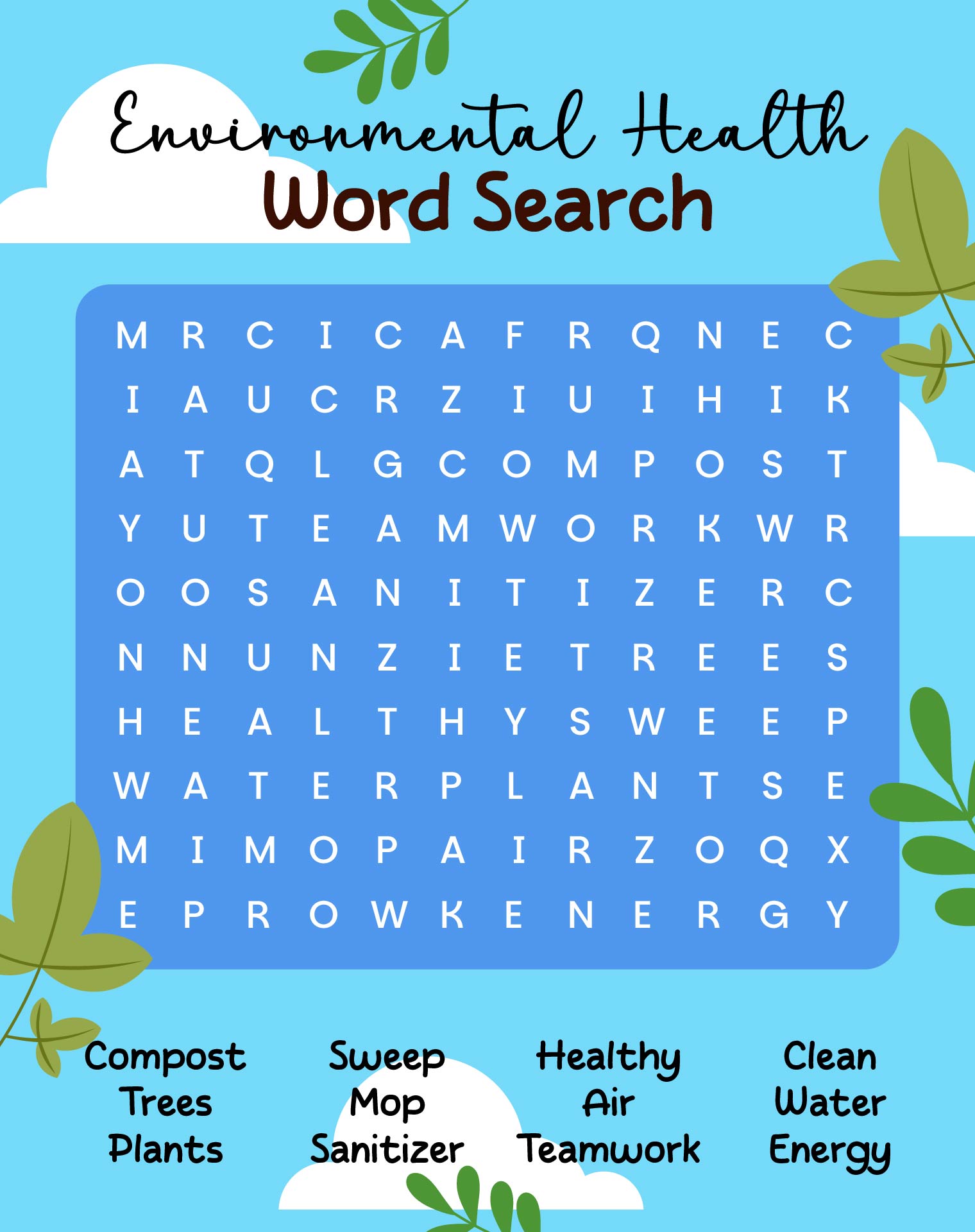 School Environmental Health Word Search Puzzles