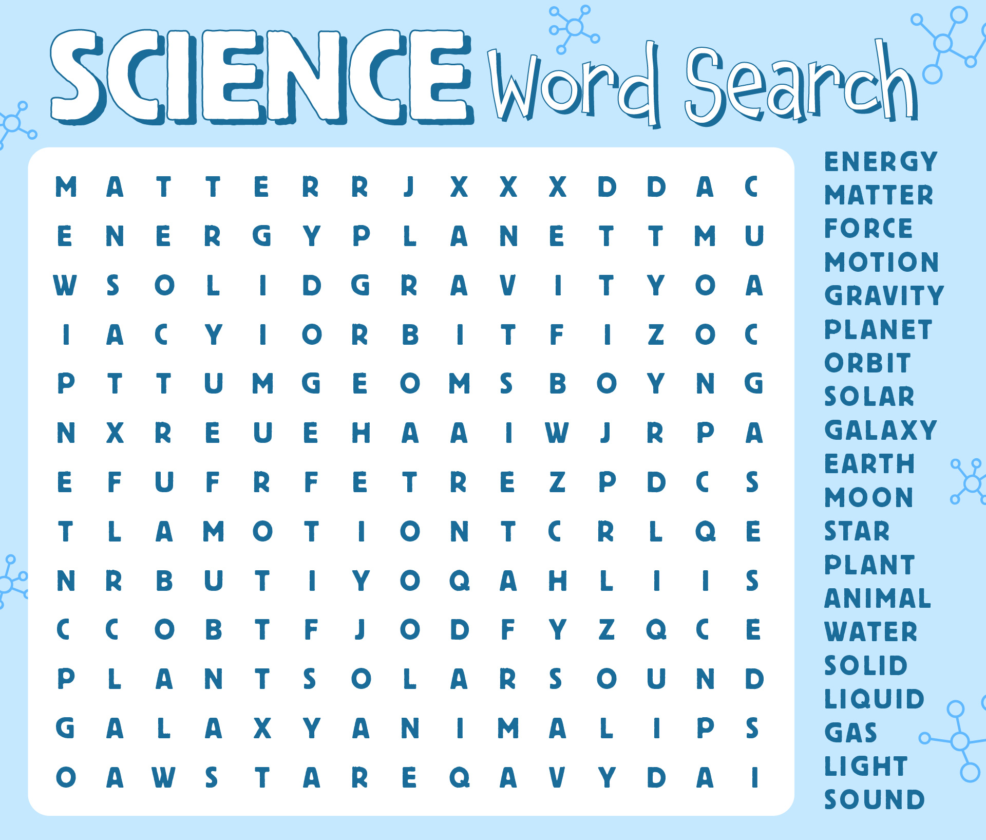 Science Themed 4th Grade Word Search Printable