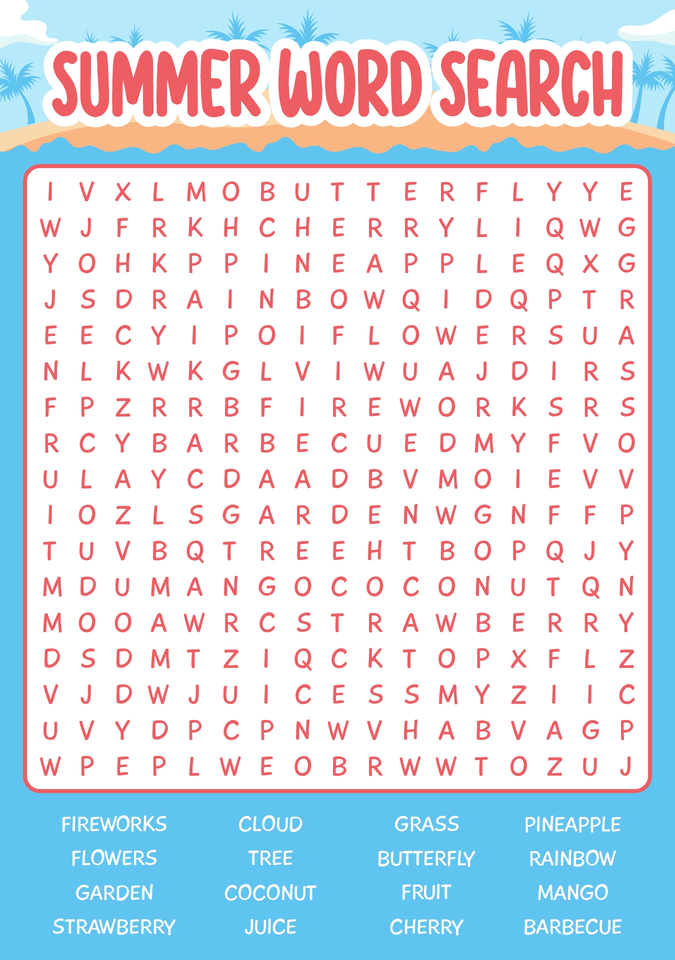 Second Grade Summer-Themed Word Search Printables