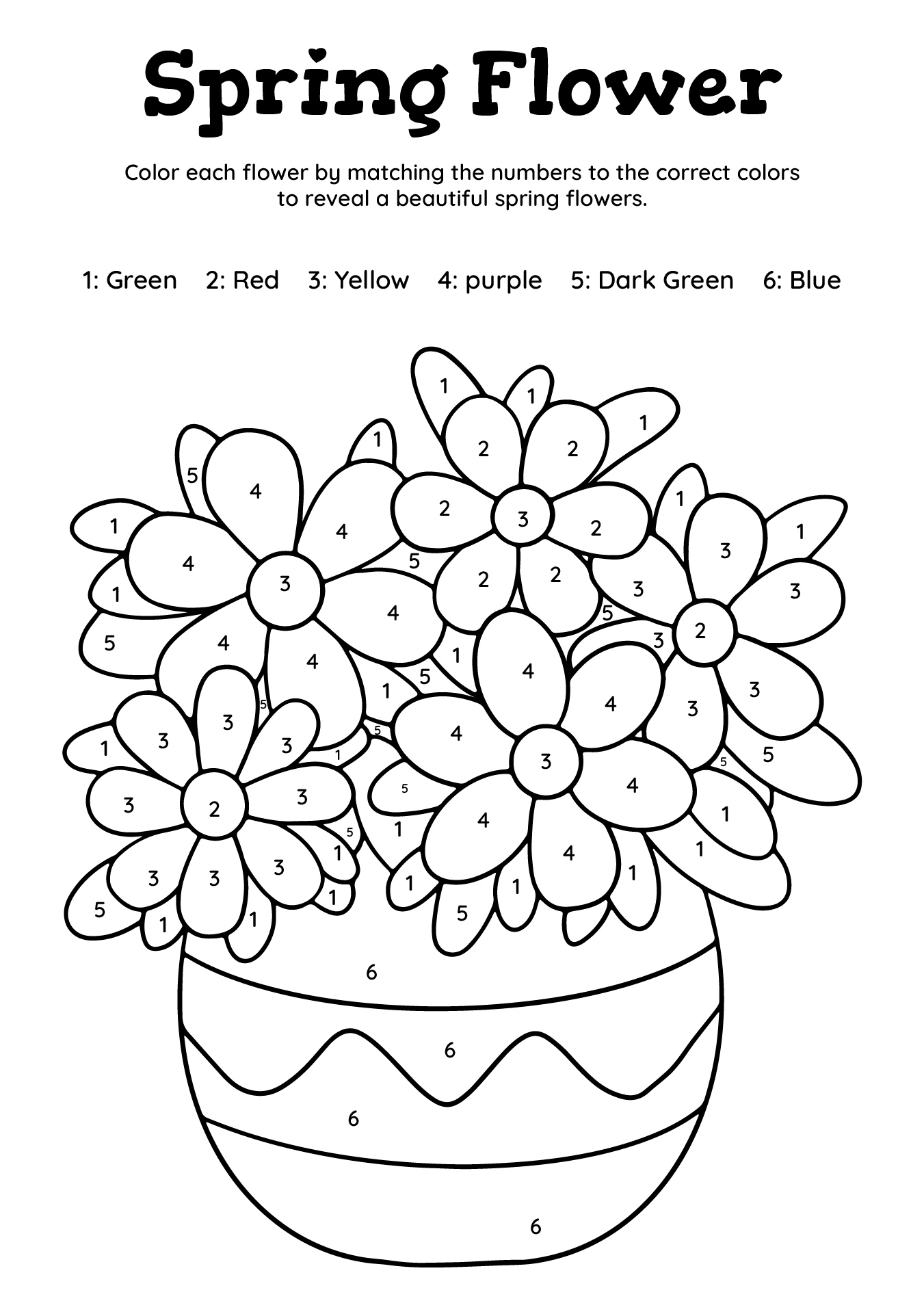 Spring Flower Color by Number Worksheets