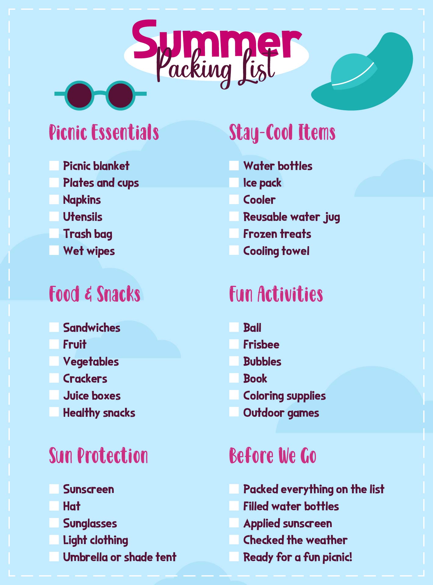 Stay-Cool Summer Picnic Packing List Stay-Cool Summer Picnic Packing List