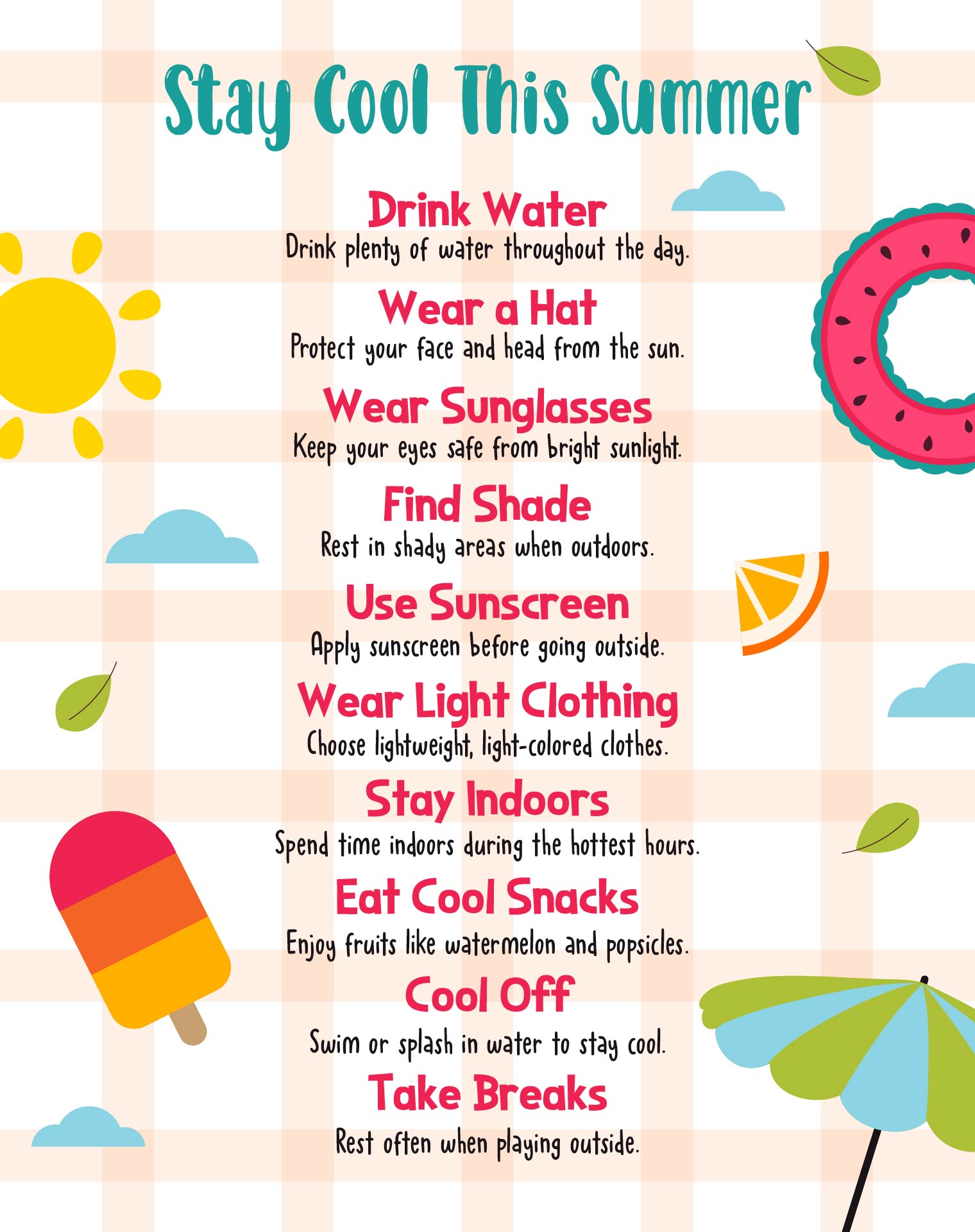 Stay-Cool This Summer Tips Chart Printable