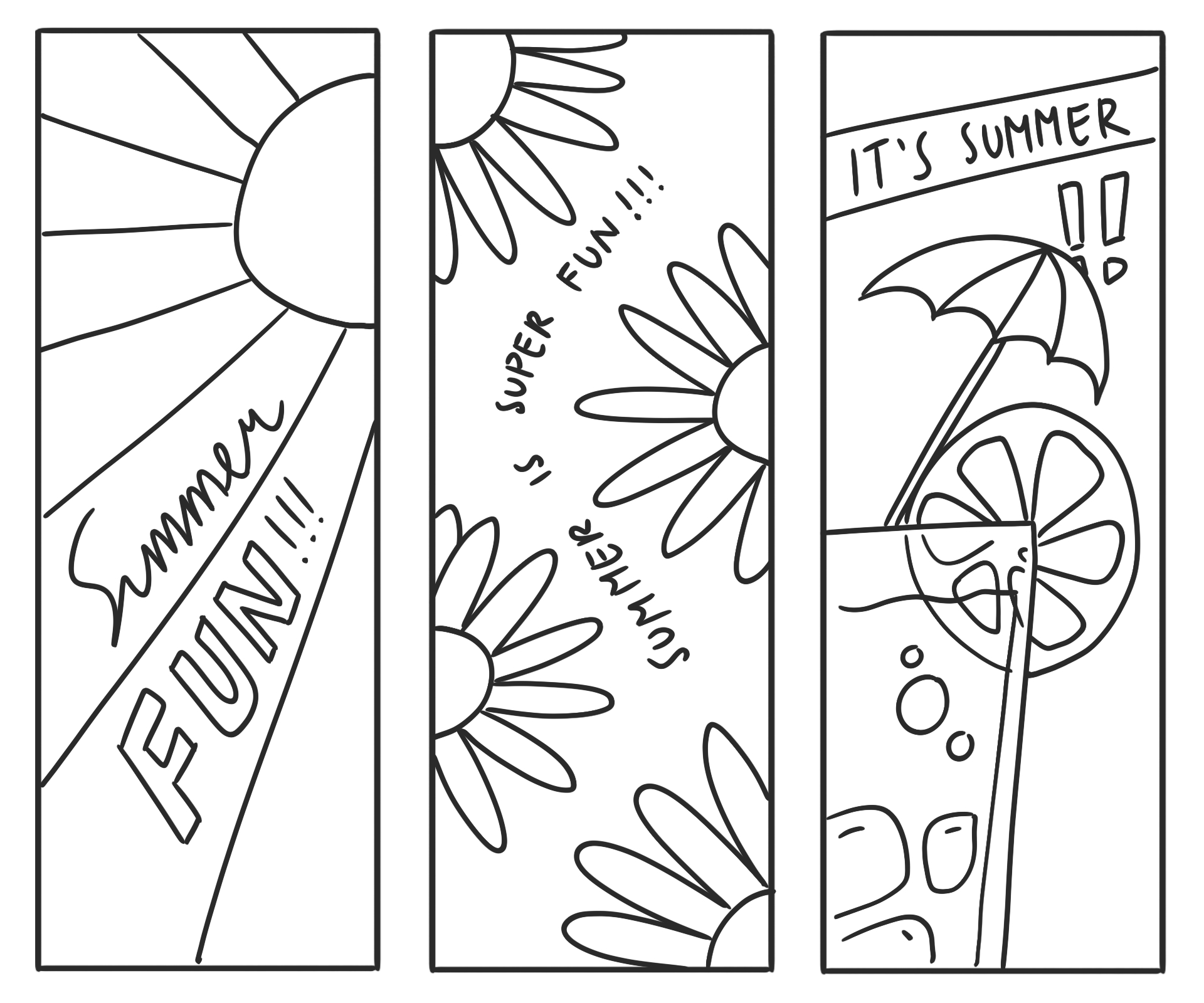 Summer Beach Bookmarks Coloring Page
