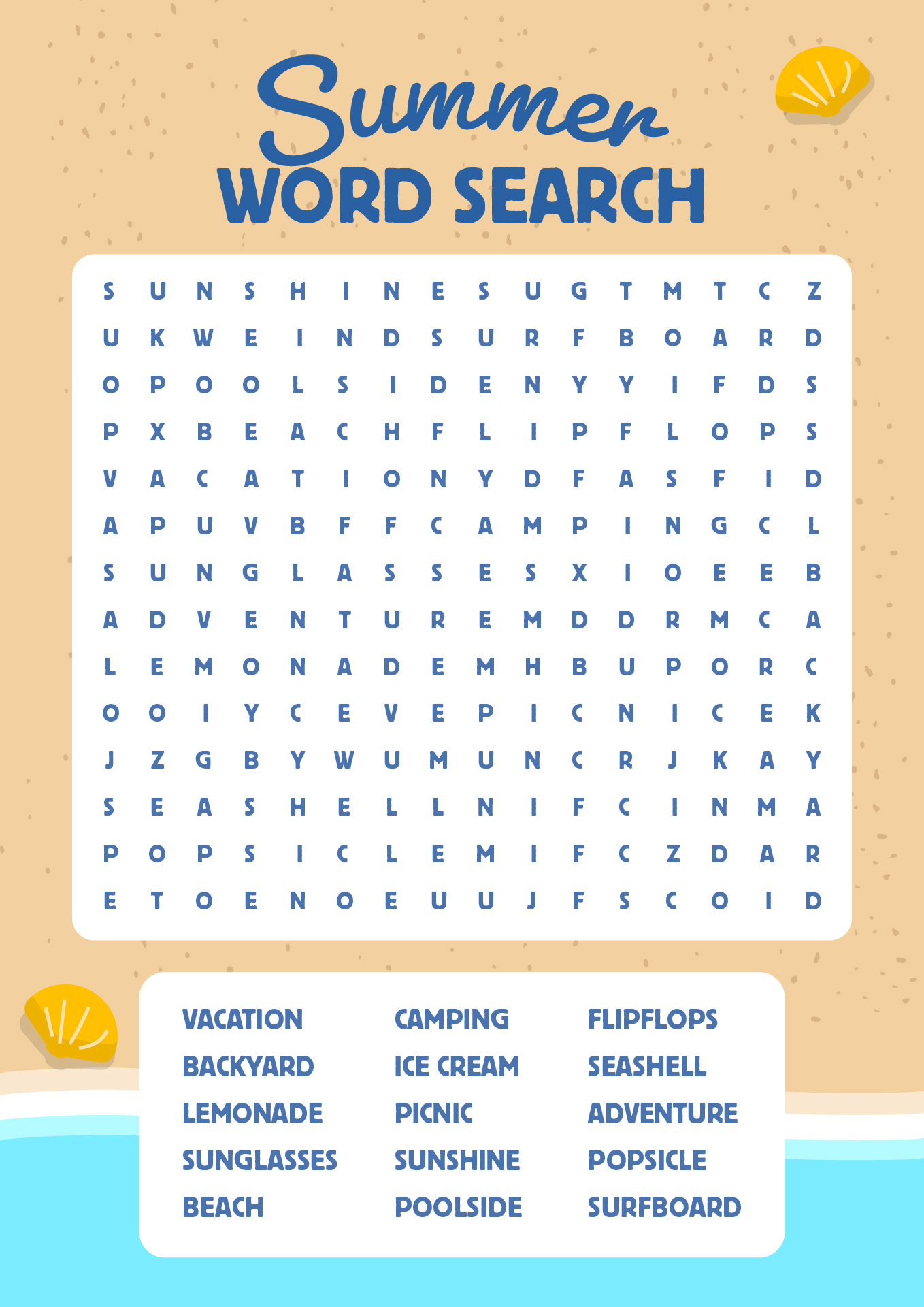 Summer Break Word Search Sheets for Kids