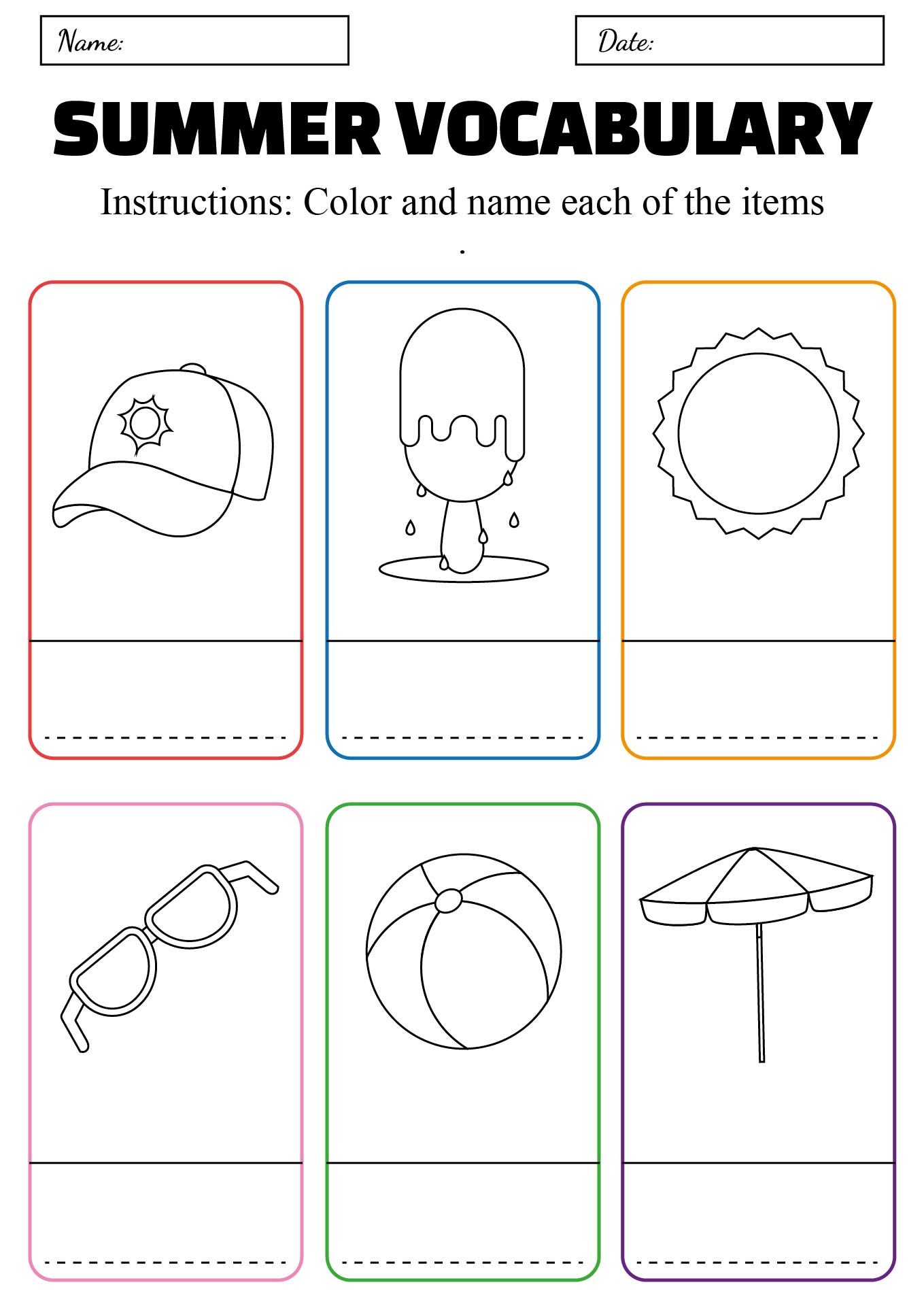 Summer Vocabulary Worksheets for Kids Summer Vocabulary Worksheets for Kids