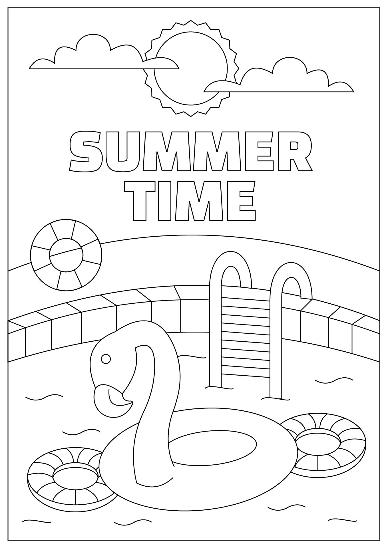 Summertime Pool Fun Coloring Pages