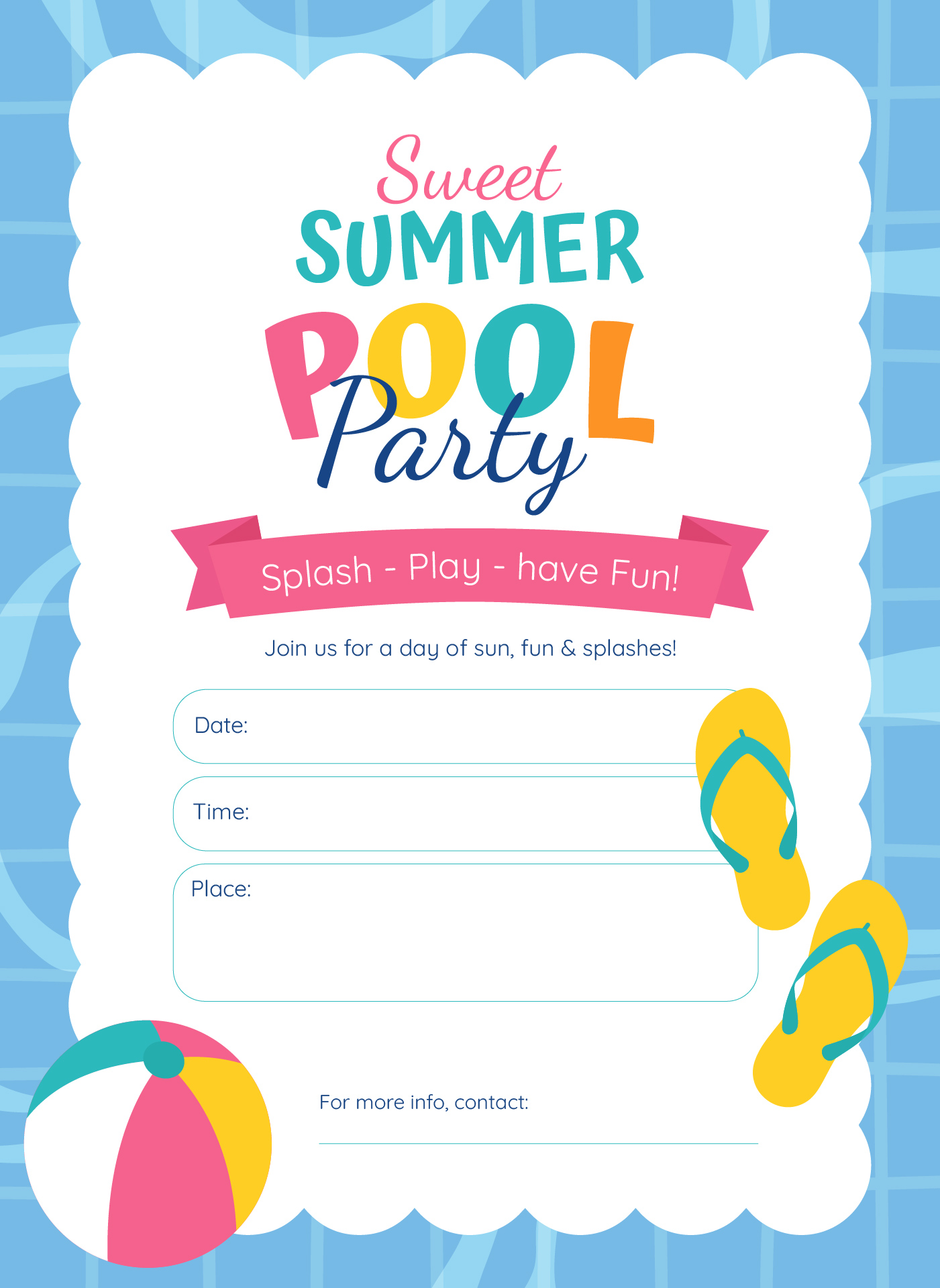 Sweet Summer Pool Party Flyer Printable