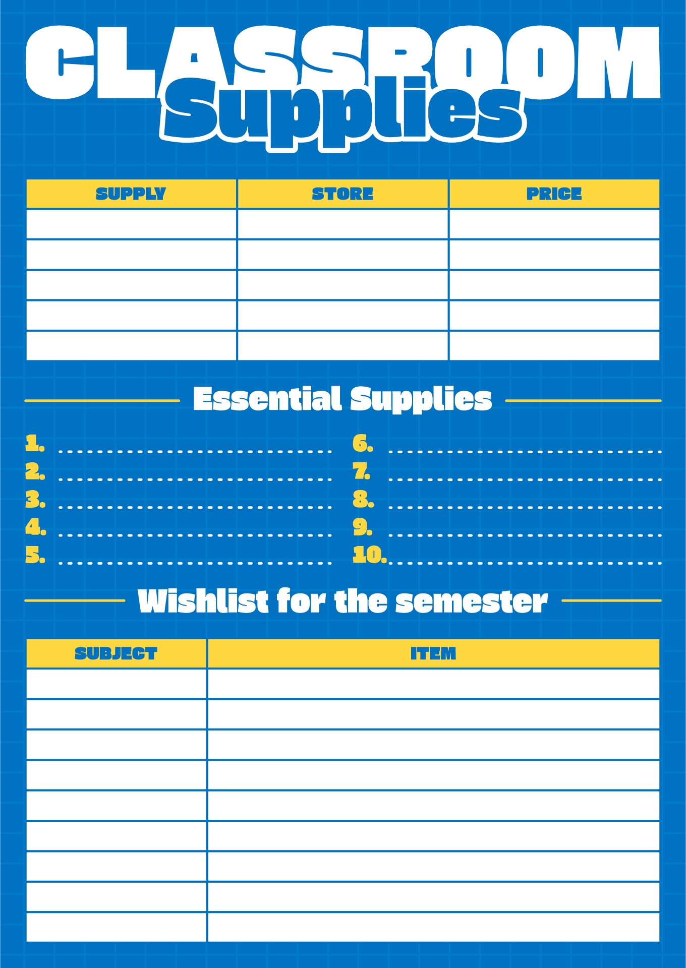 Teacher Supplies Wish List Template