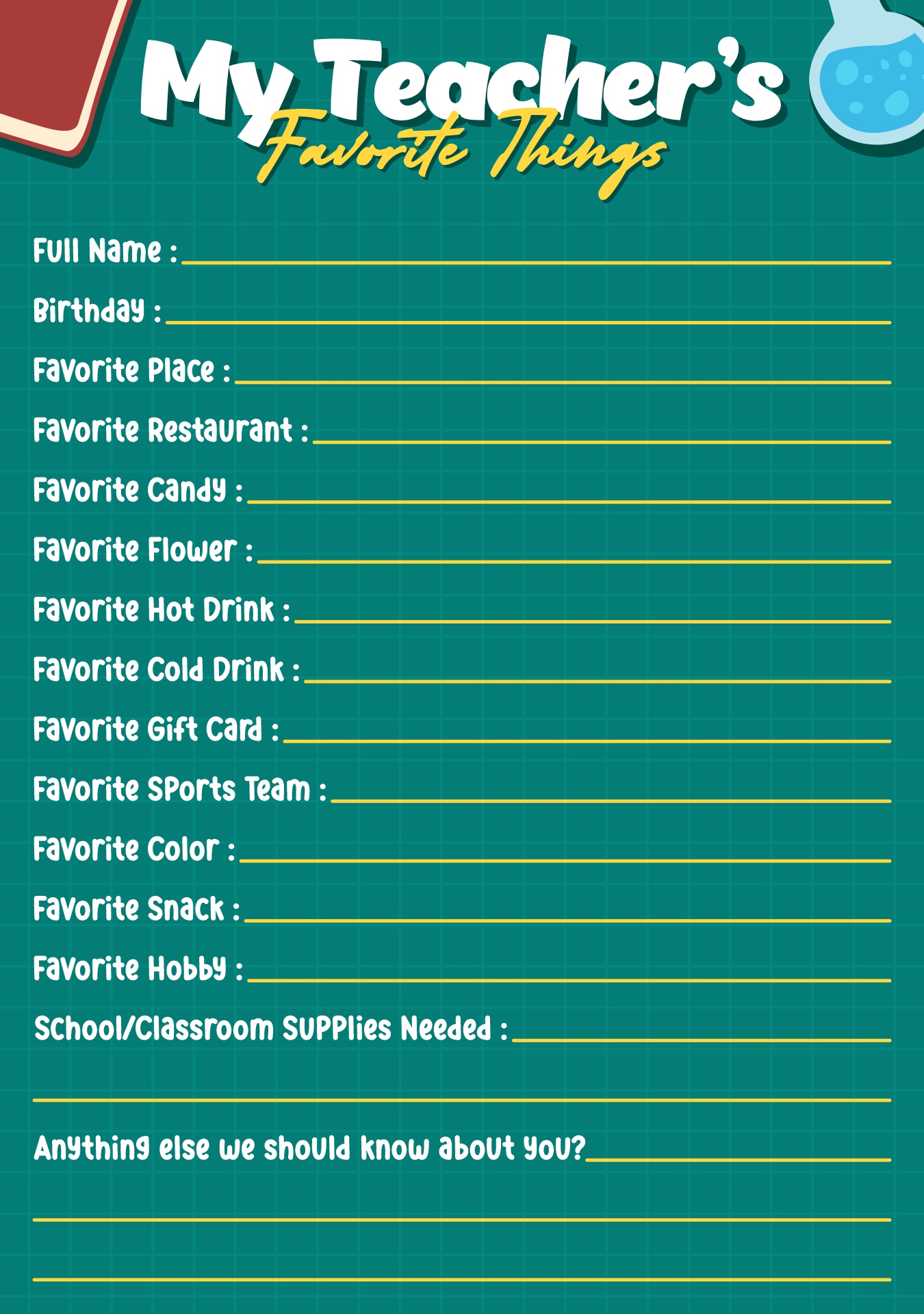 Teacher Wish List Form