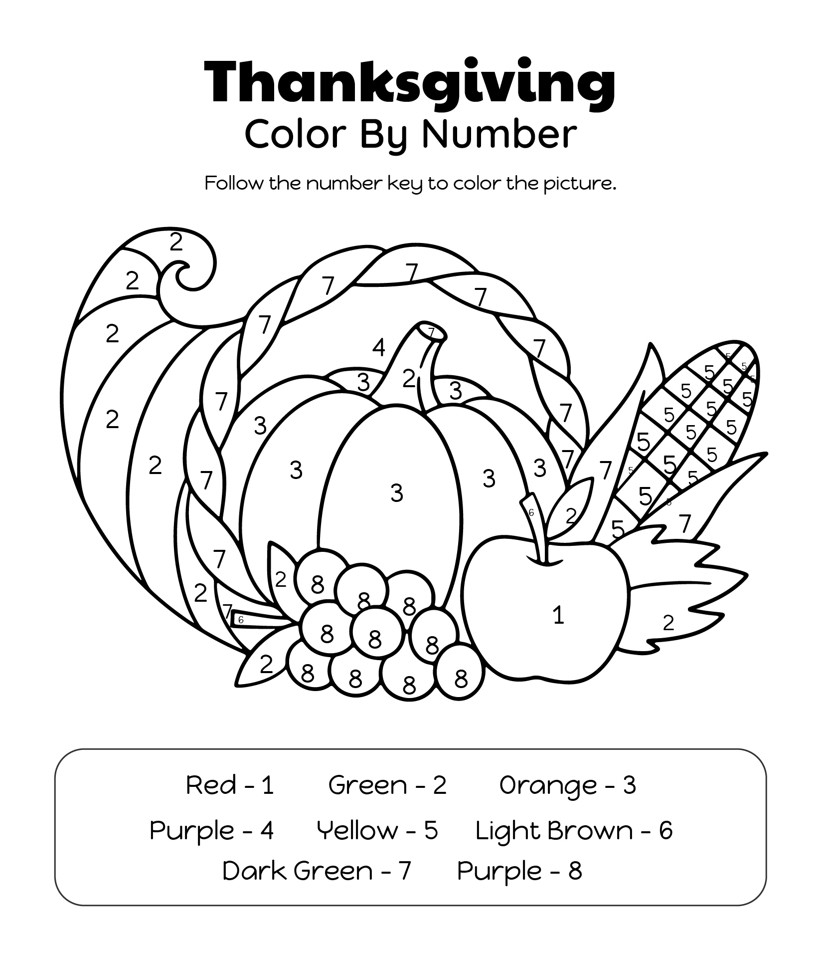 Thanksgiving Color by Number Printables