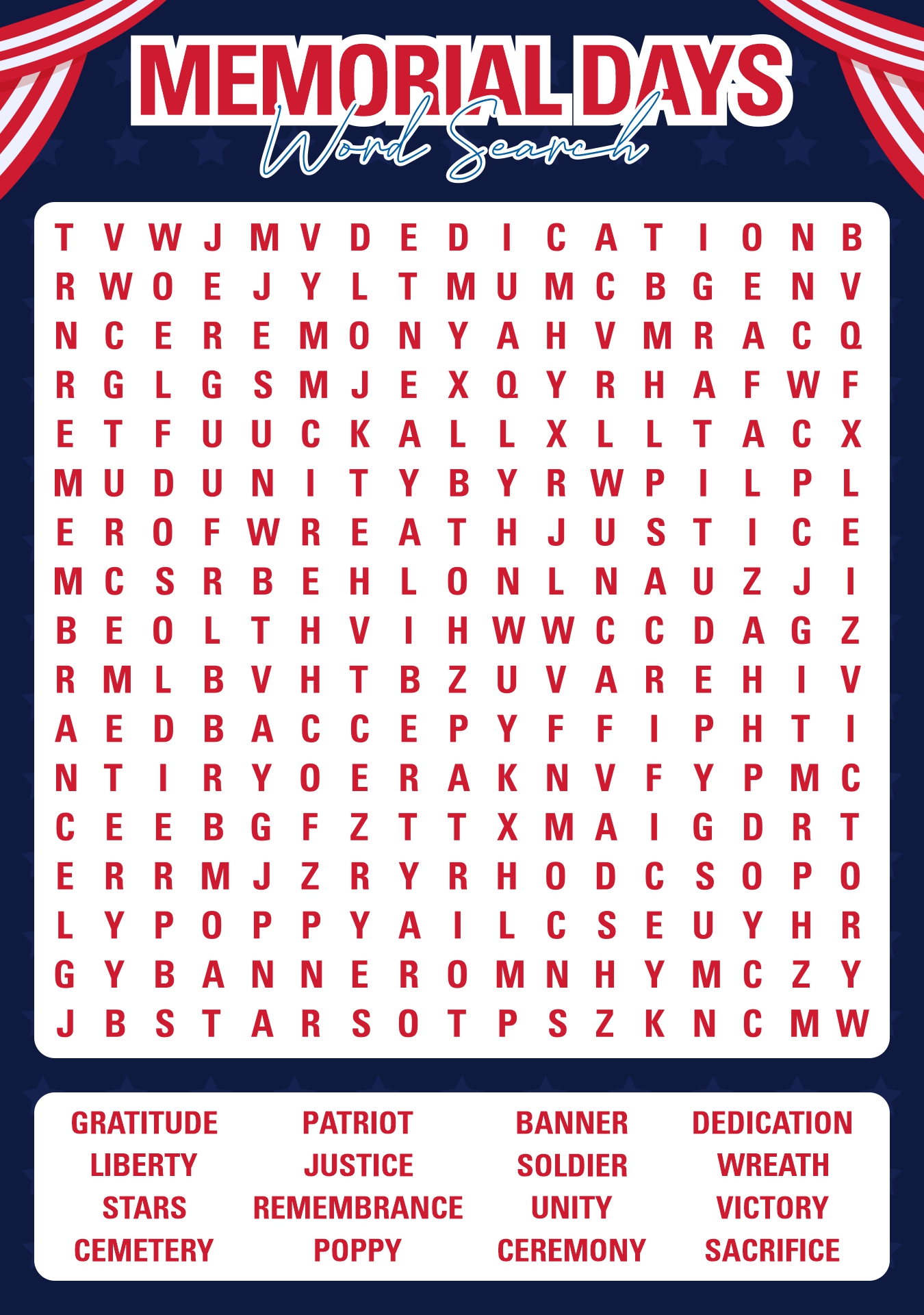 Veterans and Memorial Day Matching Games Printable