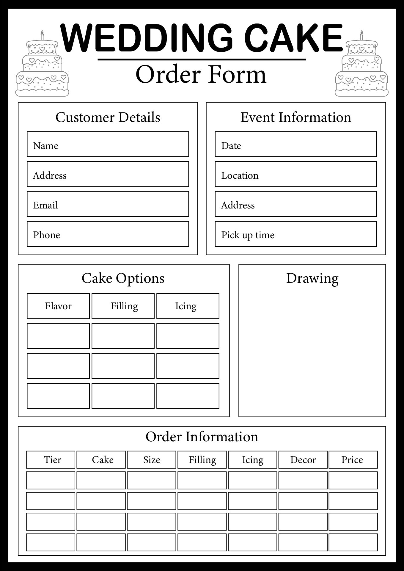 Wedding Cake Order Form Printable