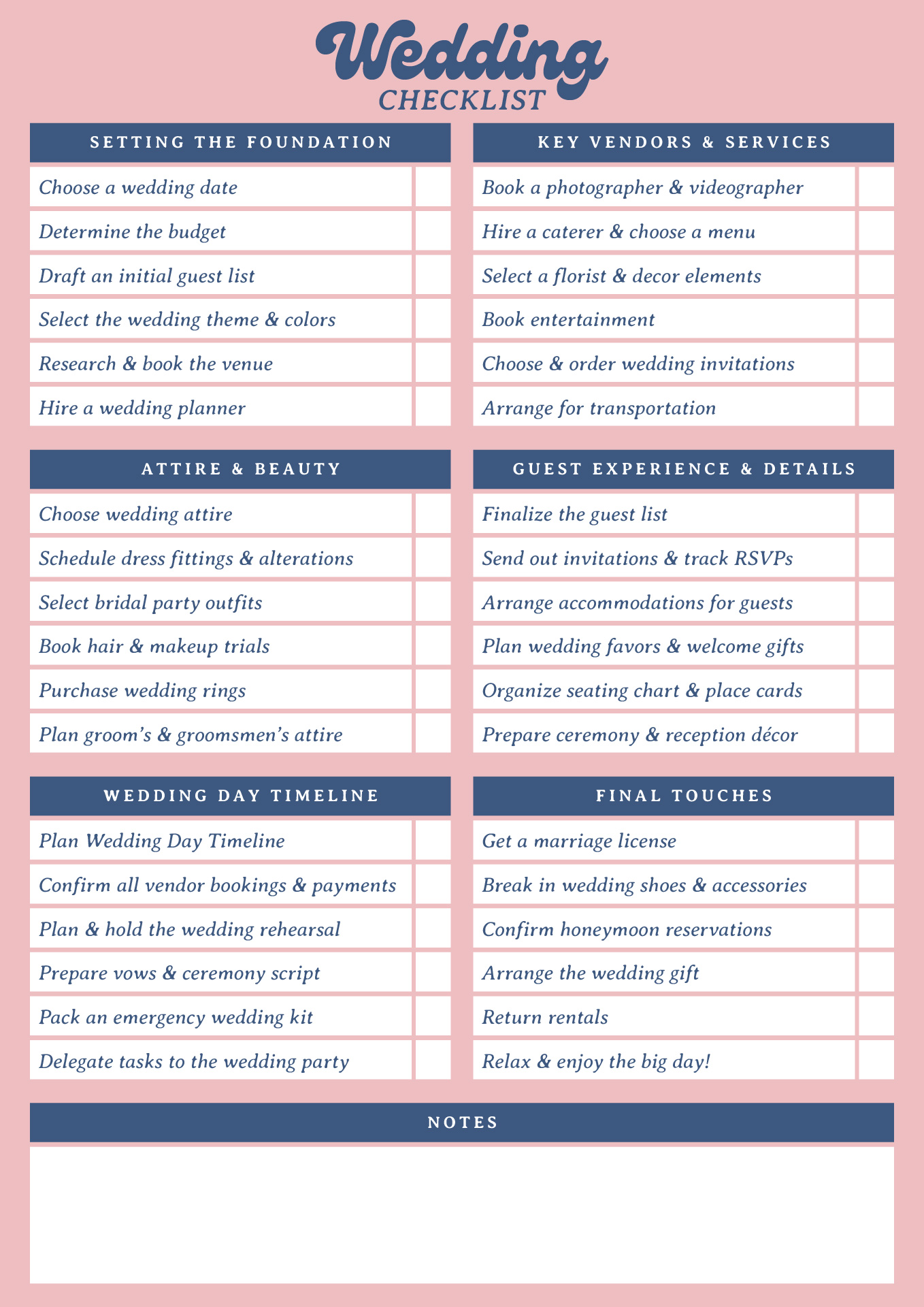 Wedding Checklist Organizer Printables