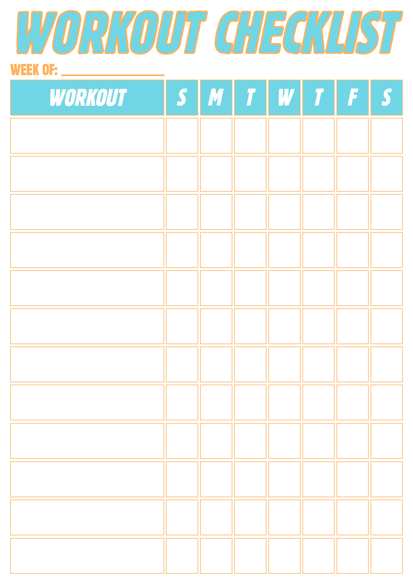 Weekly Exercise Routine Checklist Printout Weekly Exercise Routine Checklist Printout