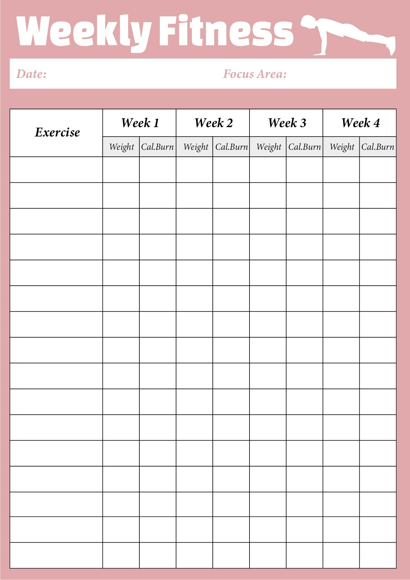 Weekly Fitness Tracker Printable Chart