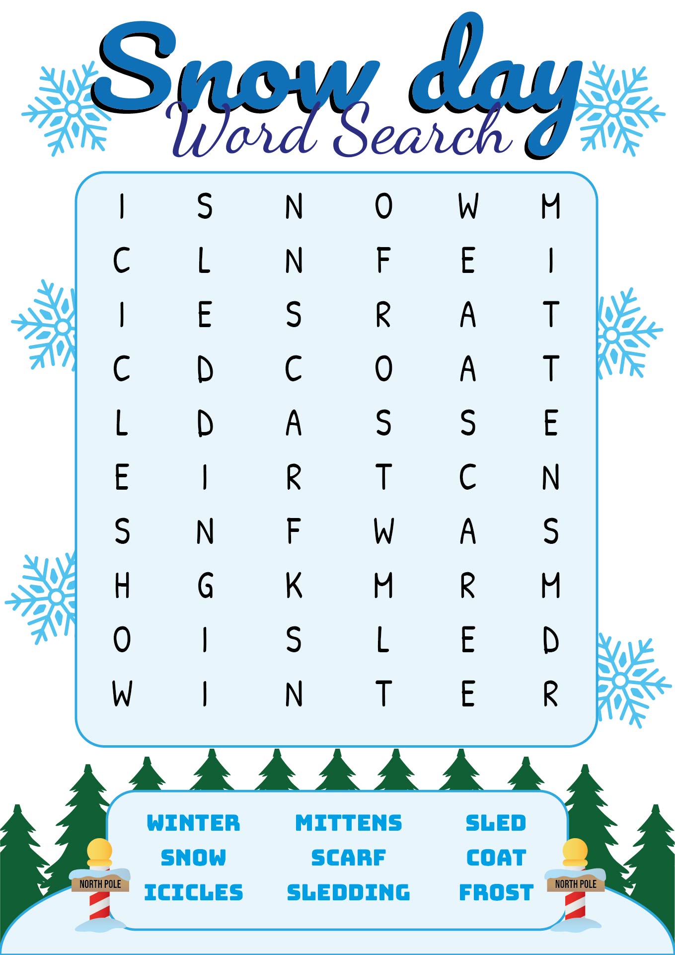 Winter Season Word Search Puzzle
