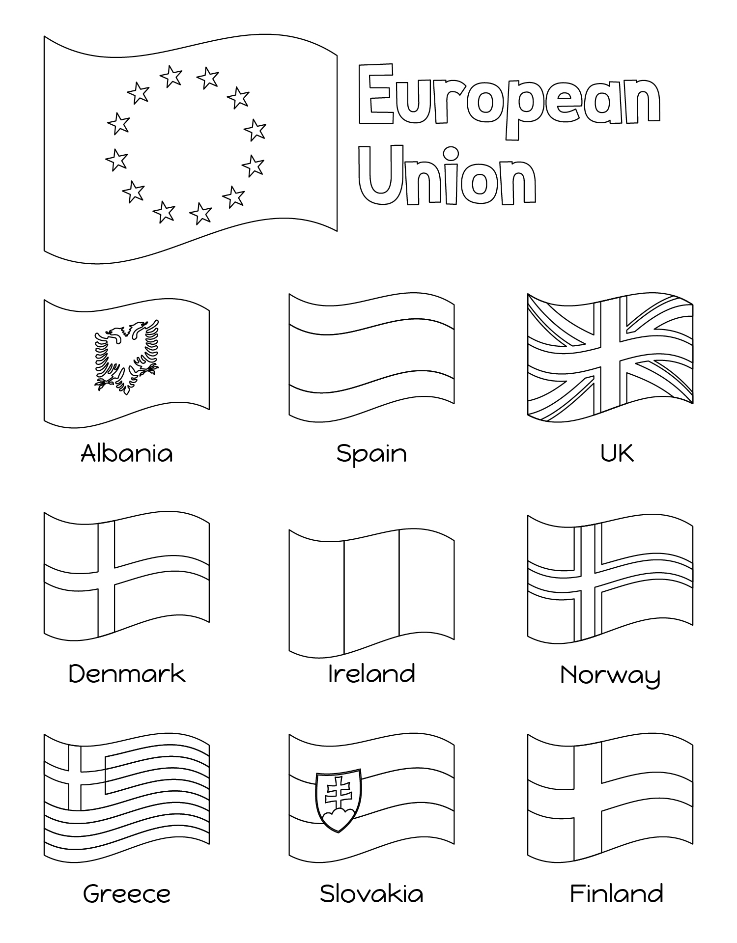 European Union Countries Flags Coloring Page